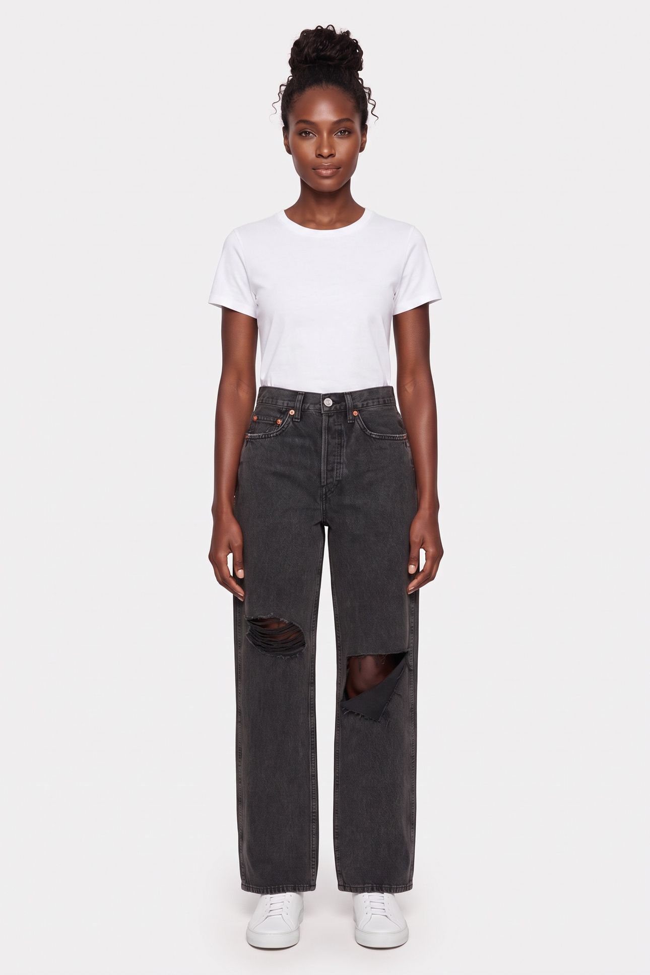 90S HIGH RISE LOOSE WASHED BLK WITH RIP 1