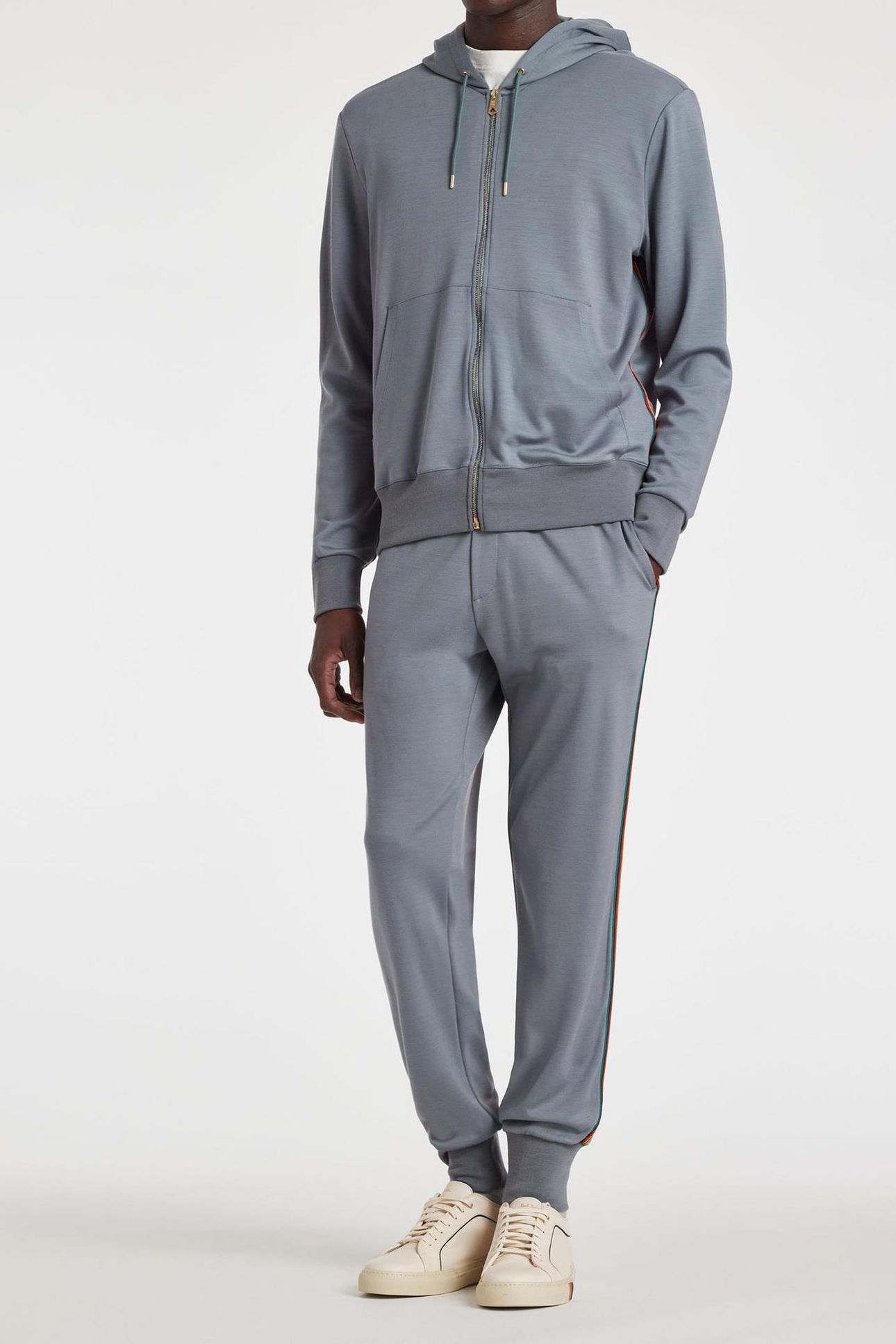 MENS ZIP THROUGH TAPED SEAM HOODIE GREYISH BLUE 2