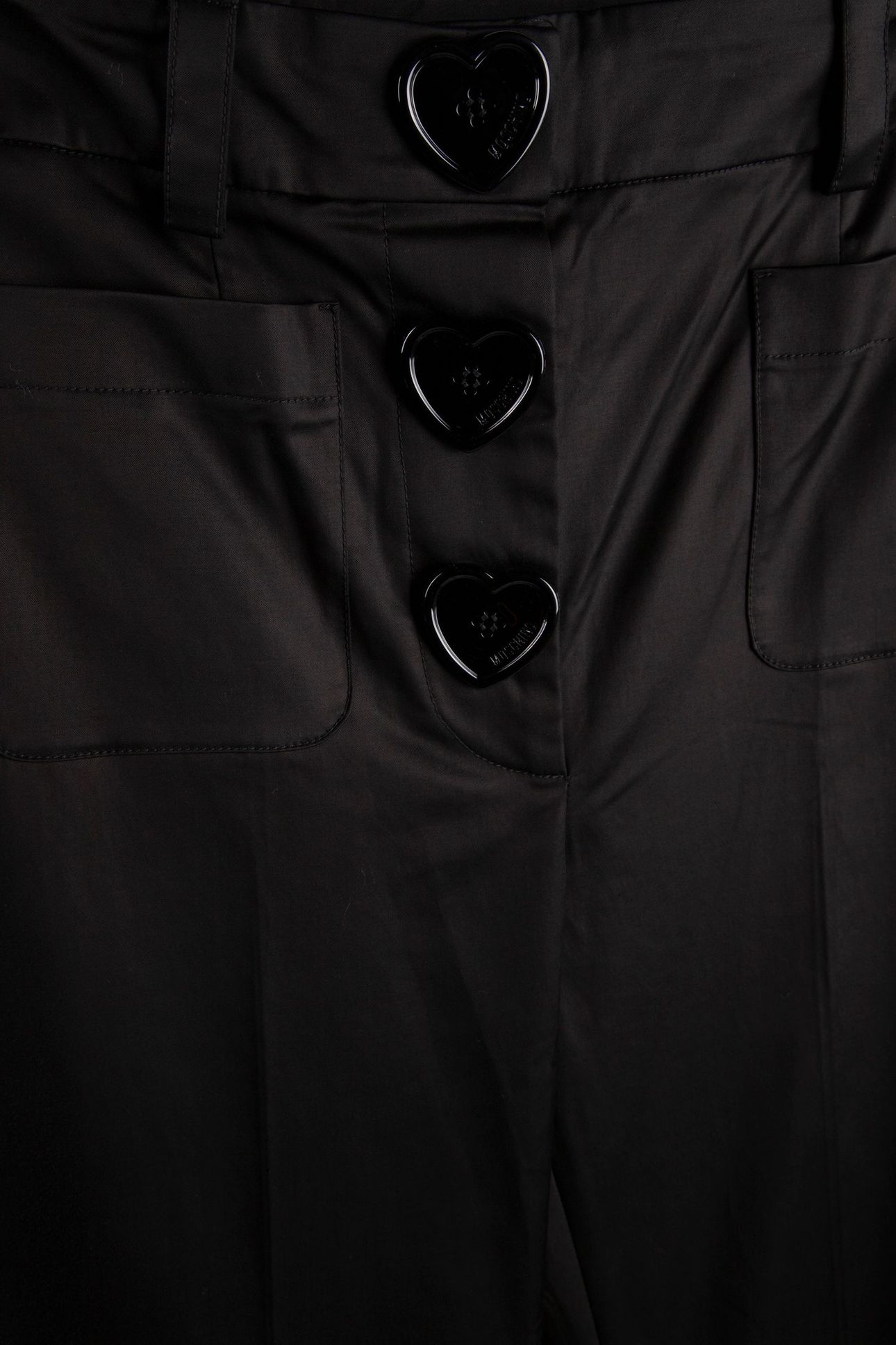 HEART BUTTONS STRETCH SATIN TROUSERS BLACK 4