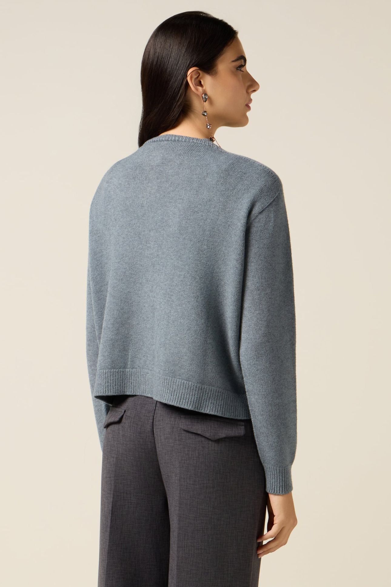VISCOSE BLEND CARDIGAN WITH CRYSTALS GREY 2