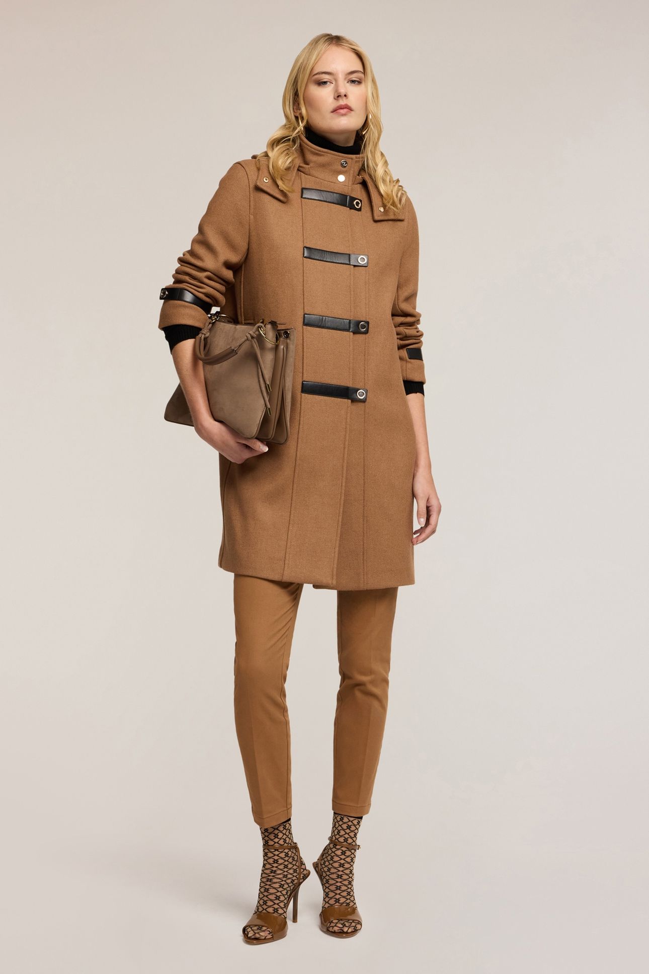 MIXED WOOL CLOTH COAT WITH INSERTS BROWN 1