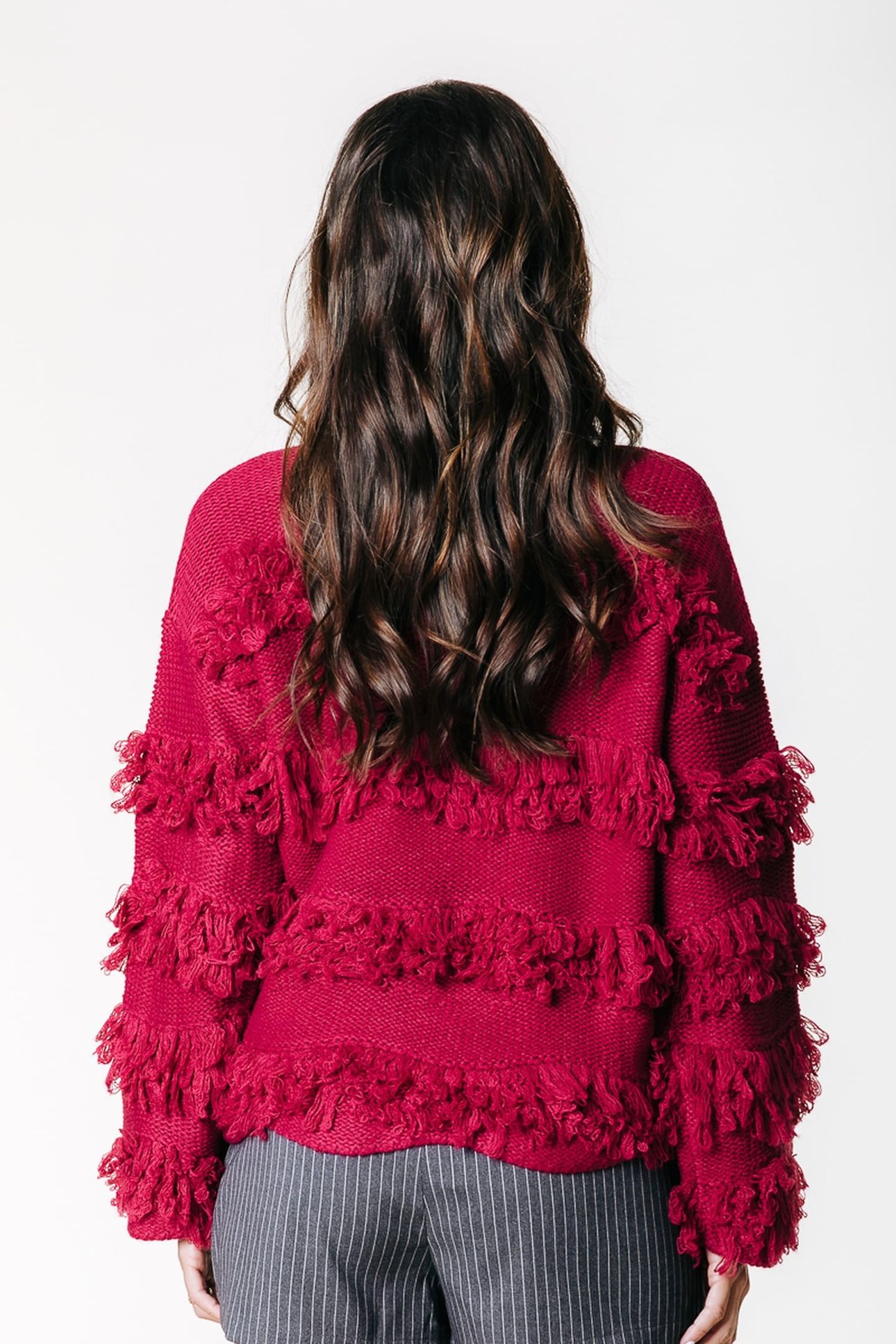 ALBA FRINGE KNITTED SWEATER RASPBERRY WINE 2