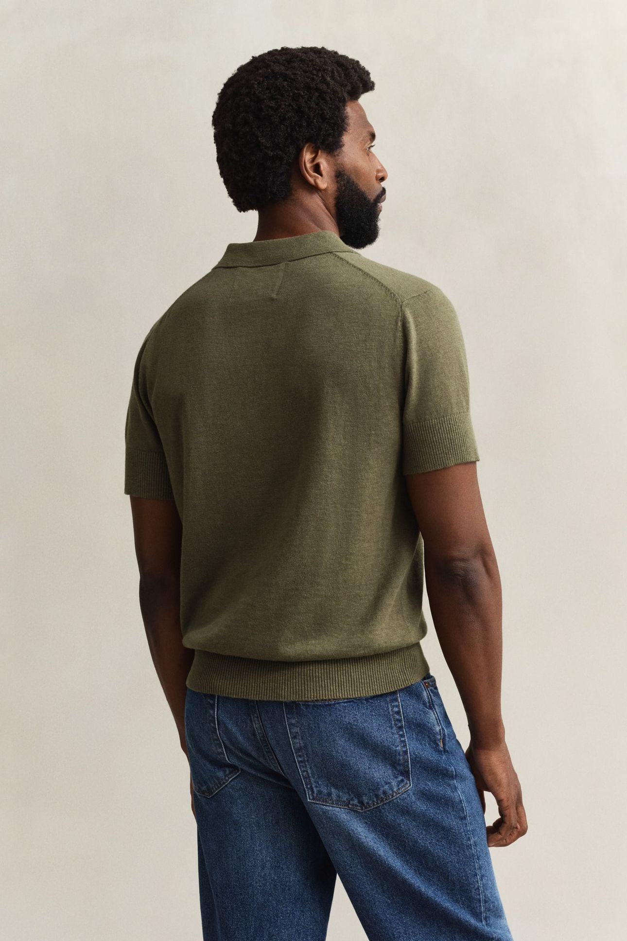 SLUB COTTON LINEN SS POLO DRY HERB GREEN 2