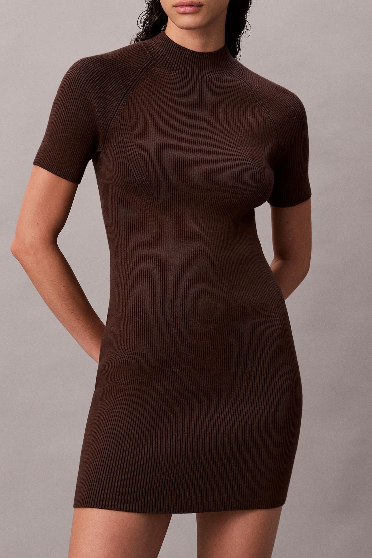 TECH KNIT MINI DRESS BROWN CORK COMBO 1