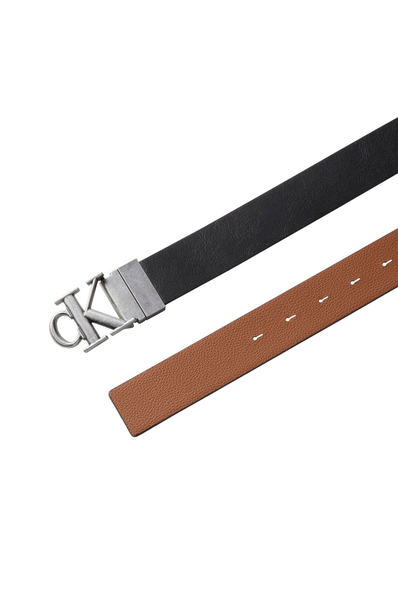 CK BUCKLE TUMBLED 35 BELT BLACK/COGNAC/ANTIQUE SILVER 3