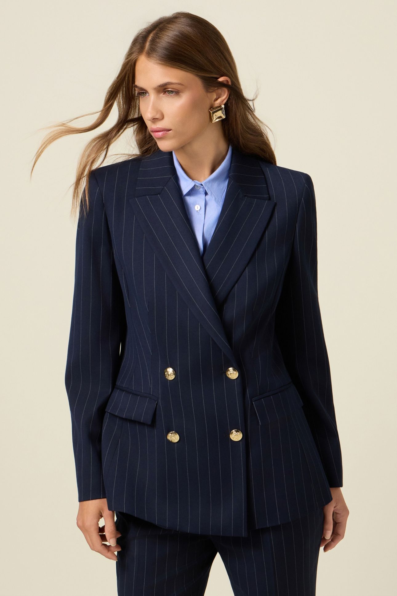 DOUBLE-BREASTED PINSTRIPE BLAZER BLUE 1