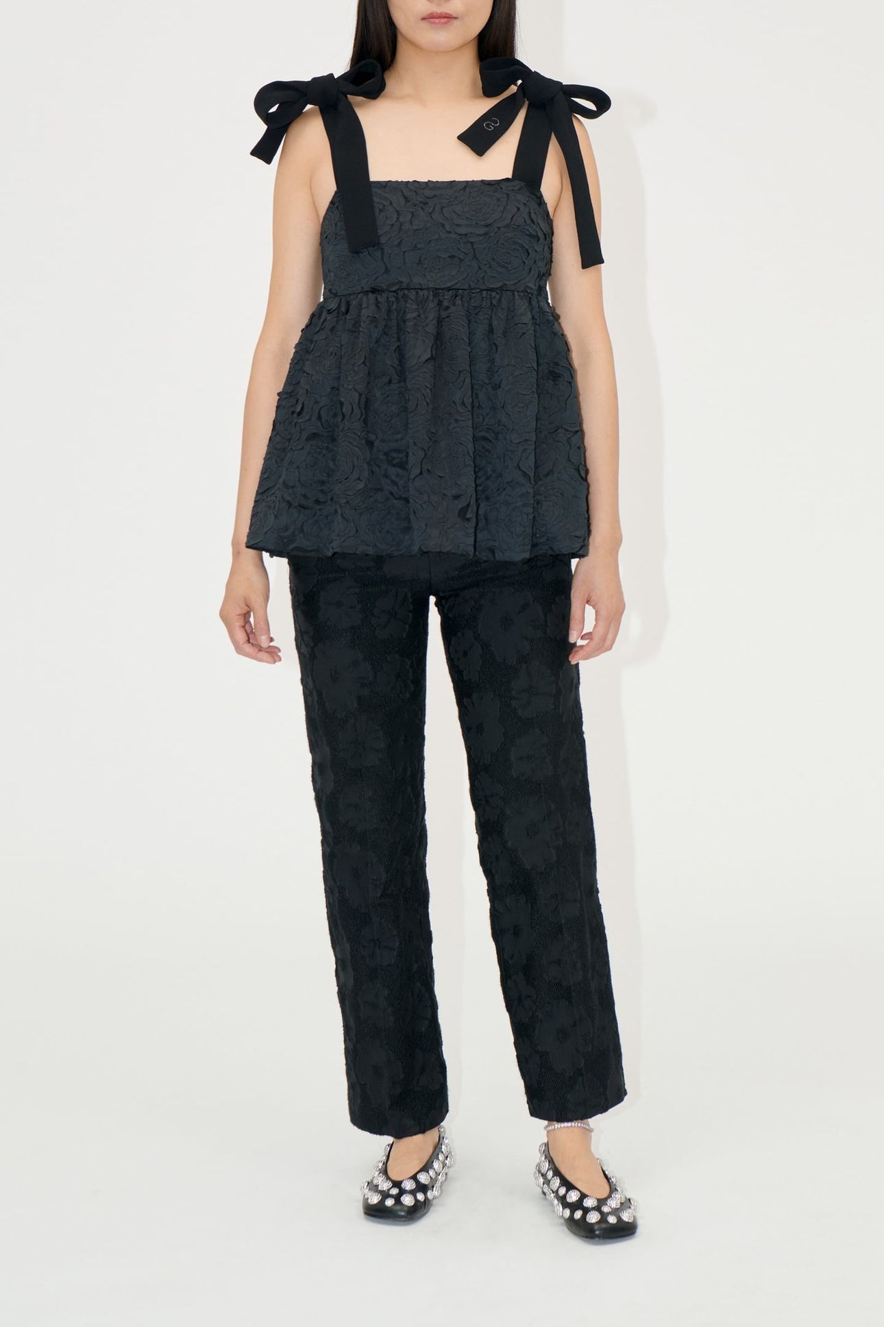 FRONT PLEAT LONG STRAIGHT PANTS ANEMONE JACQUARD 2