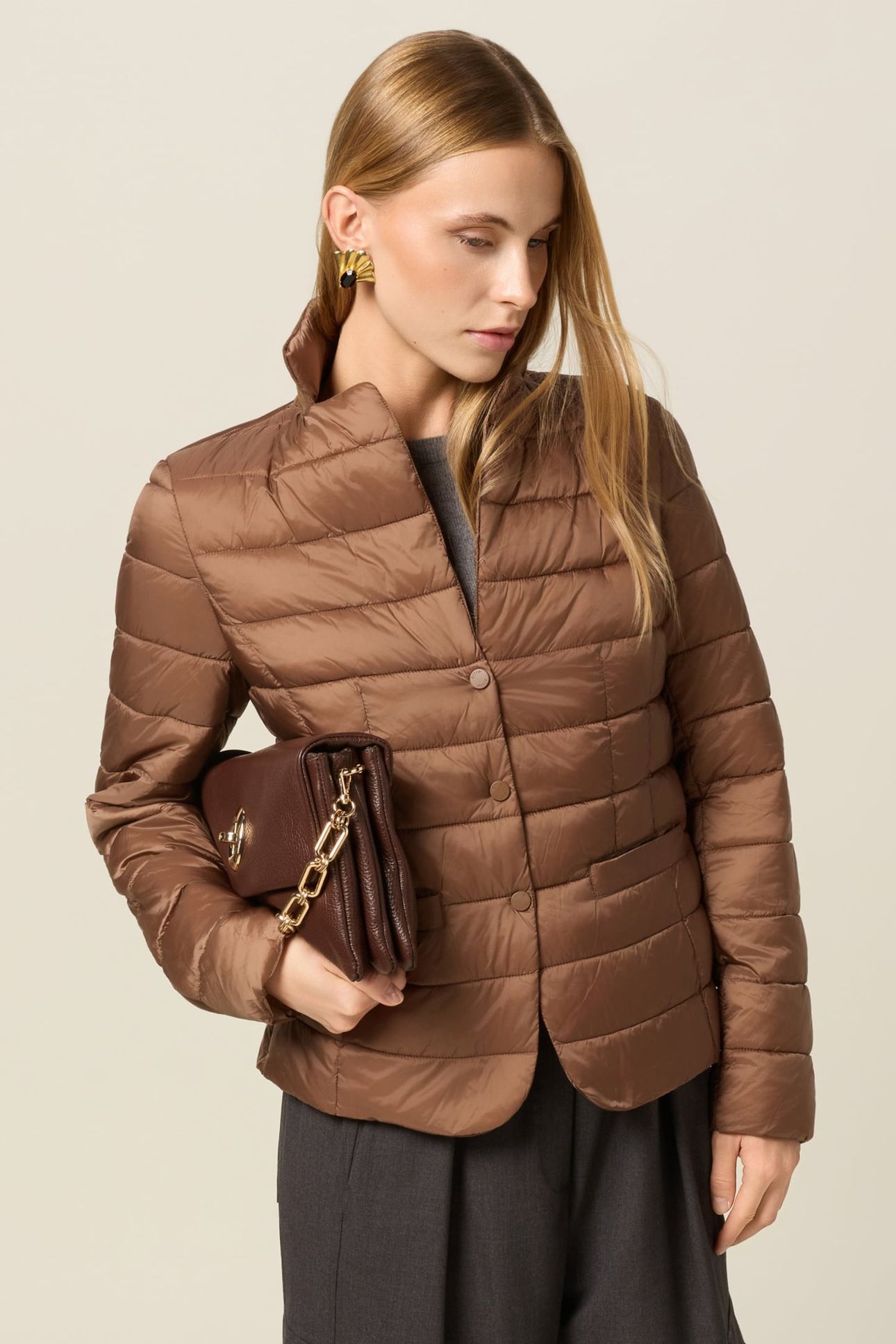 LIGHTWEIGHT QUILTED DOWN JACKET BROWN 1