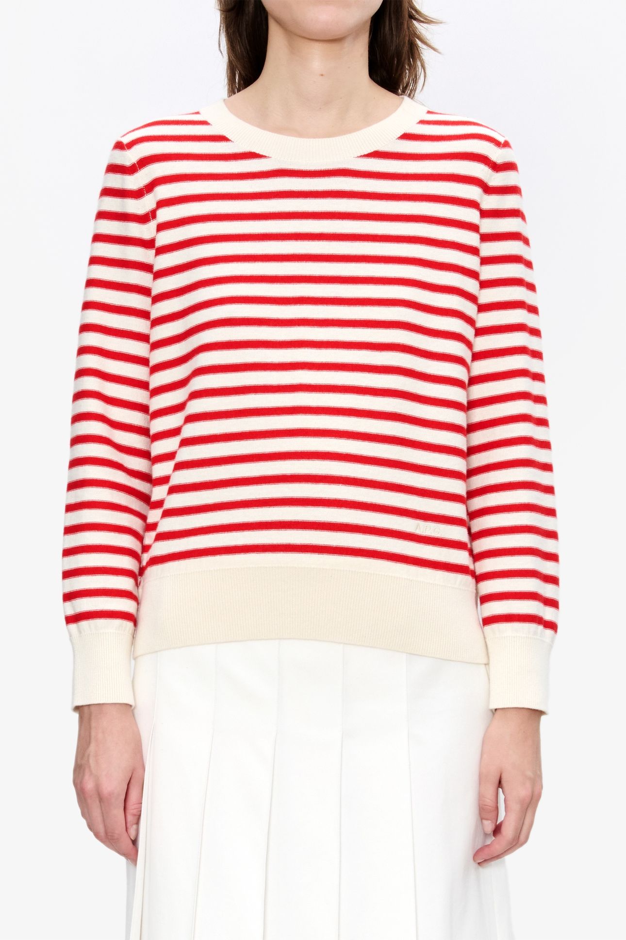 SWEATER CREW NECK ECRU/RED 1