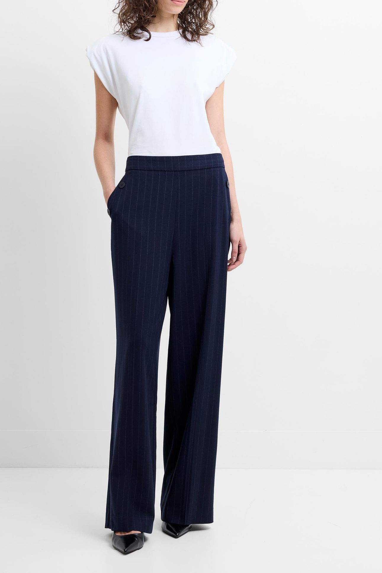 ALIA PINSTRIPE BUTTON DETAIL NAVY/LINEN WHITE 1