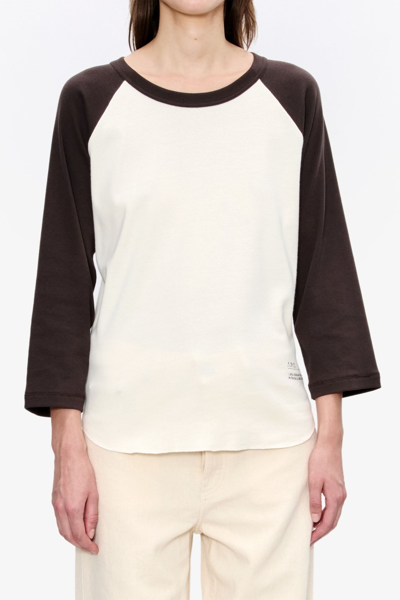 T-SHIRT 3/4 SLEEVE CONTRAST BEIGE/BROWN 1