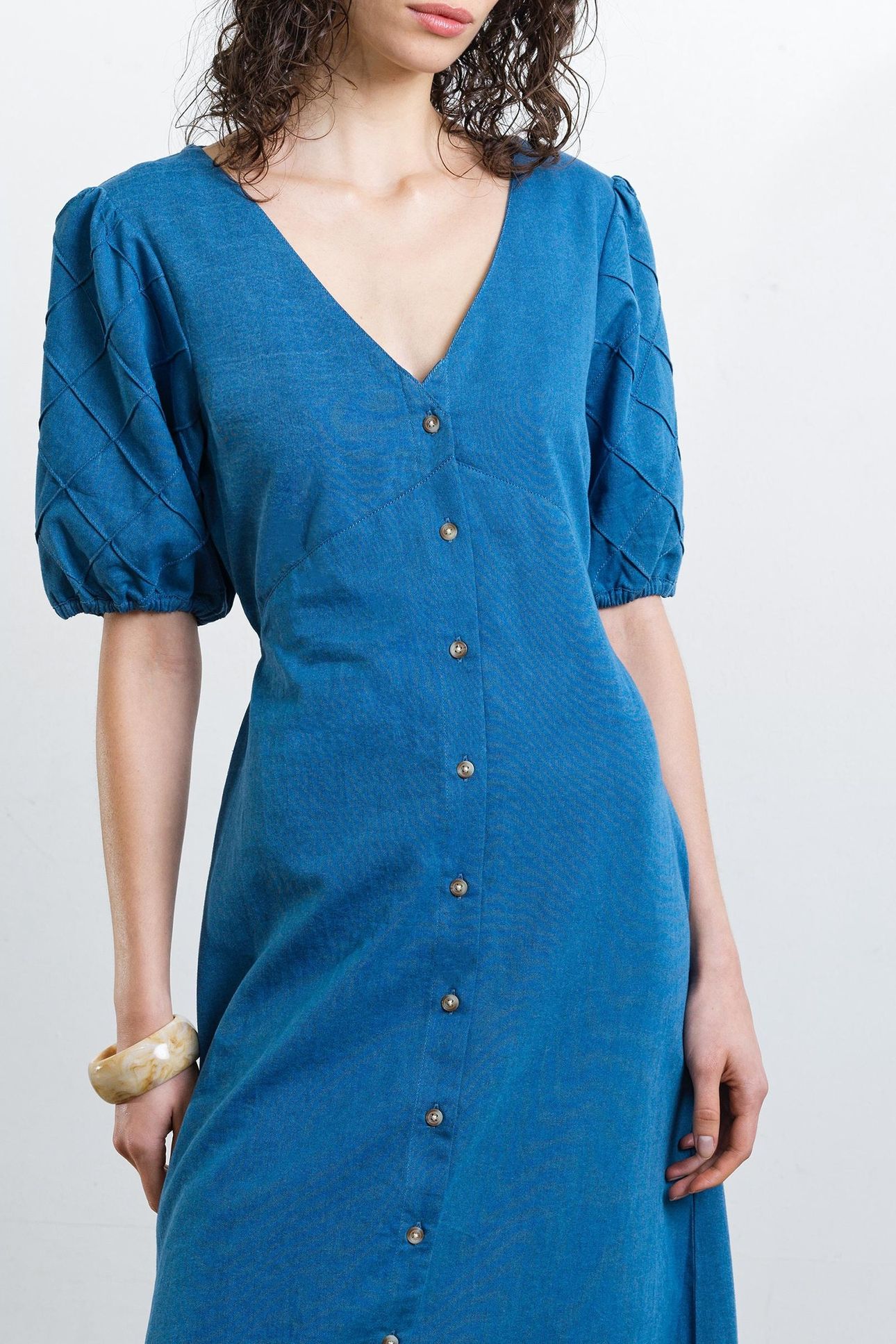 ZAVES CHAMBRAY PUFFSLV MIDI DR MEDIUM BLEACH WASH 4