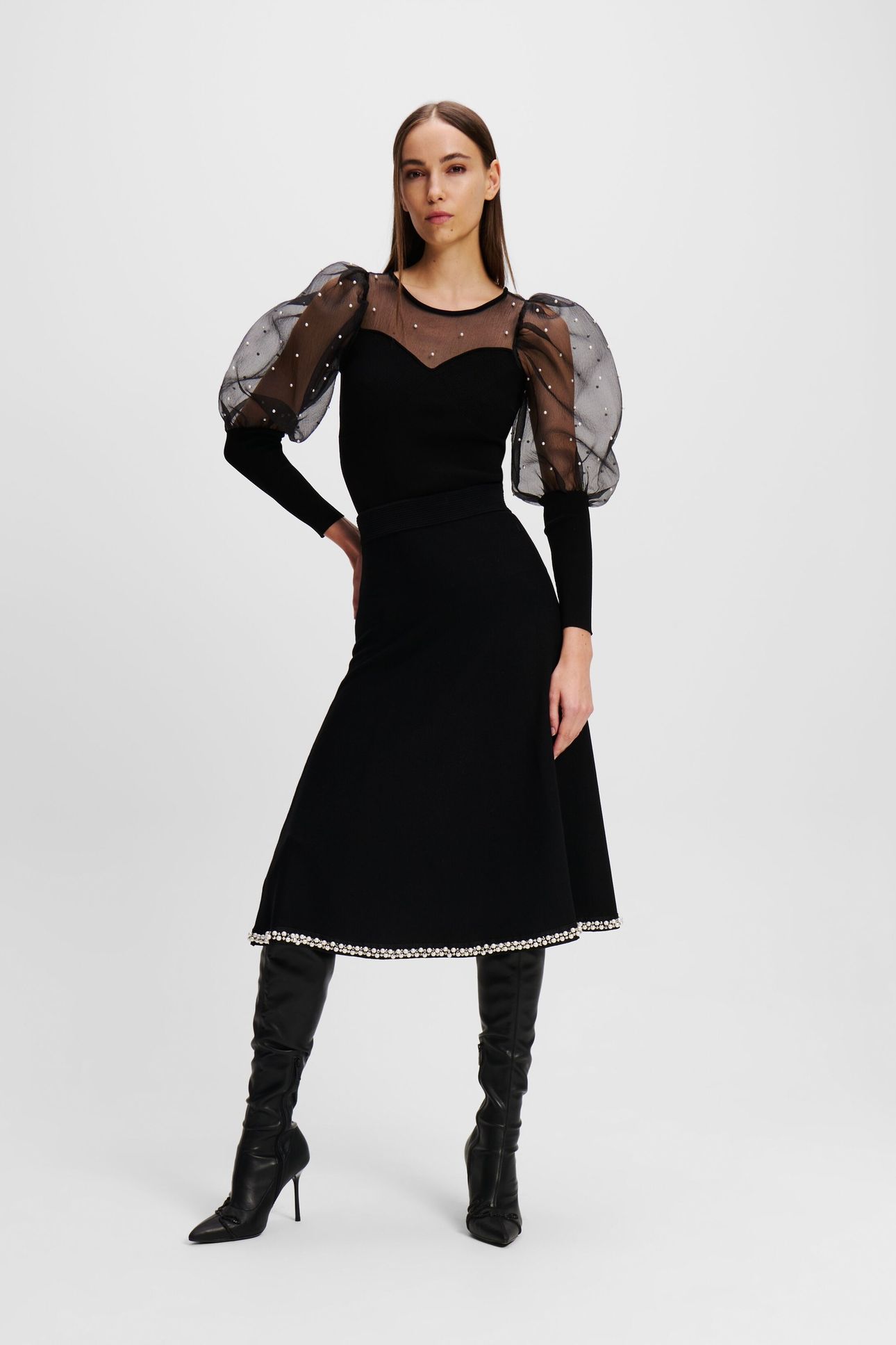 A LINE PEARL KNIT SKIRT BLACK 1