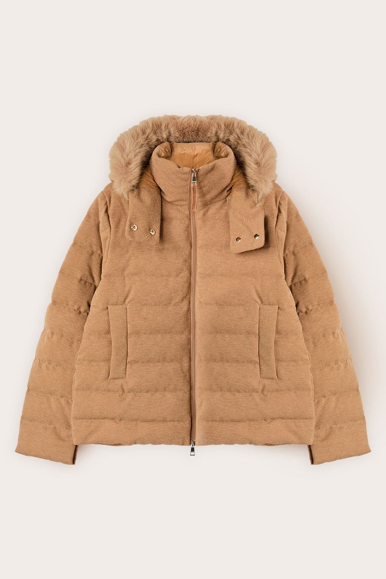 HEAVY GLITTERY DOWN JACKET WITH HOOD BEIGE 4