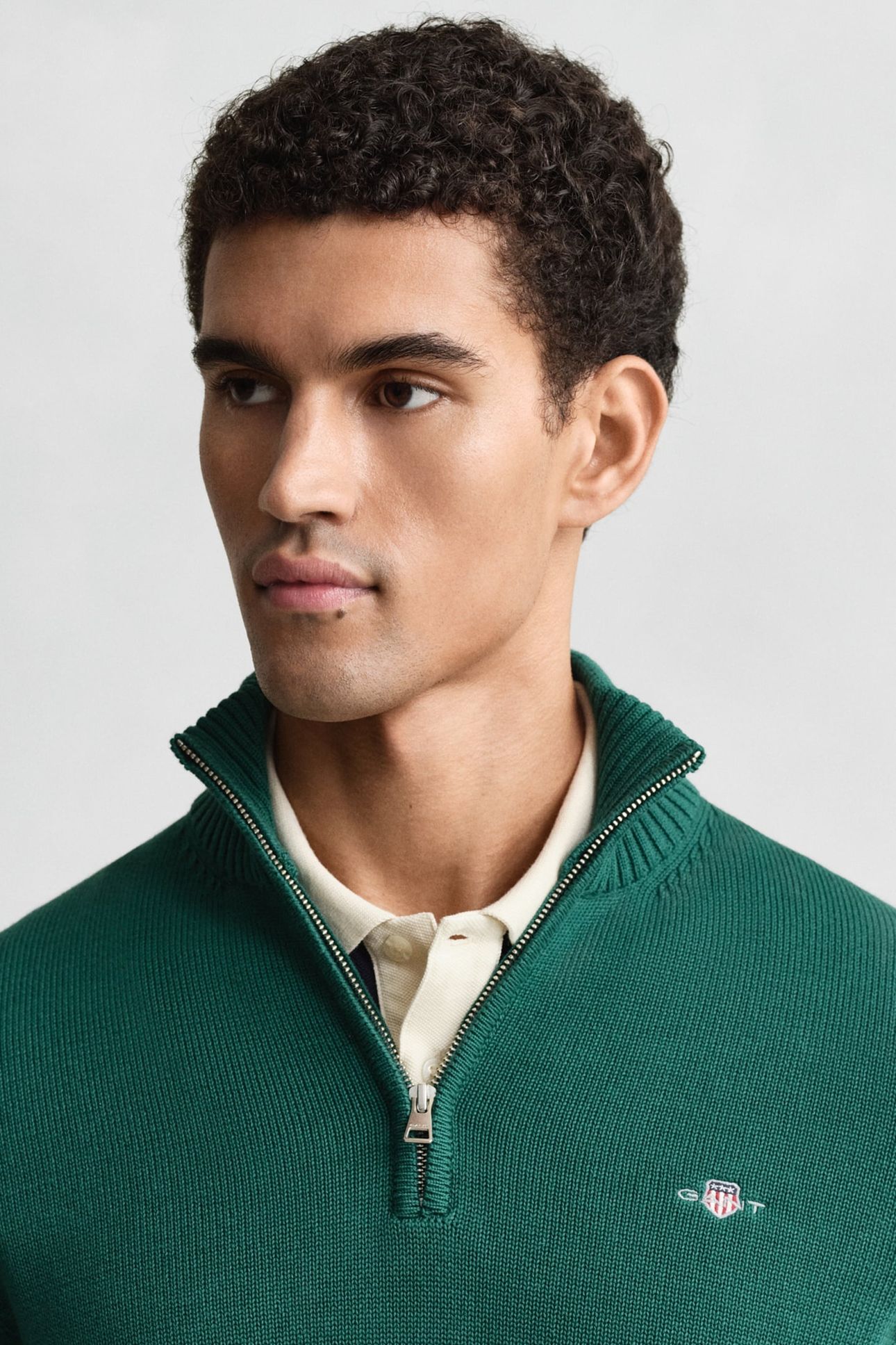 COTTON KNIT HALF-ZIP SWEATER DEEP FOREST GREEN 5