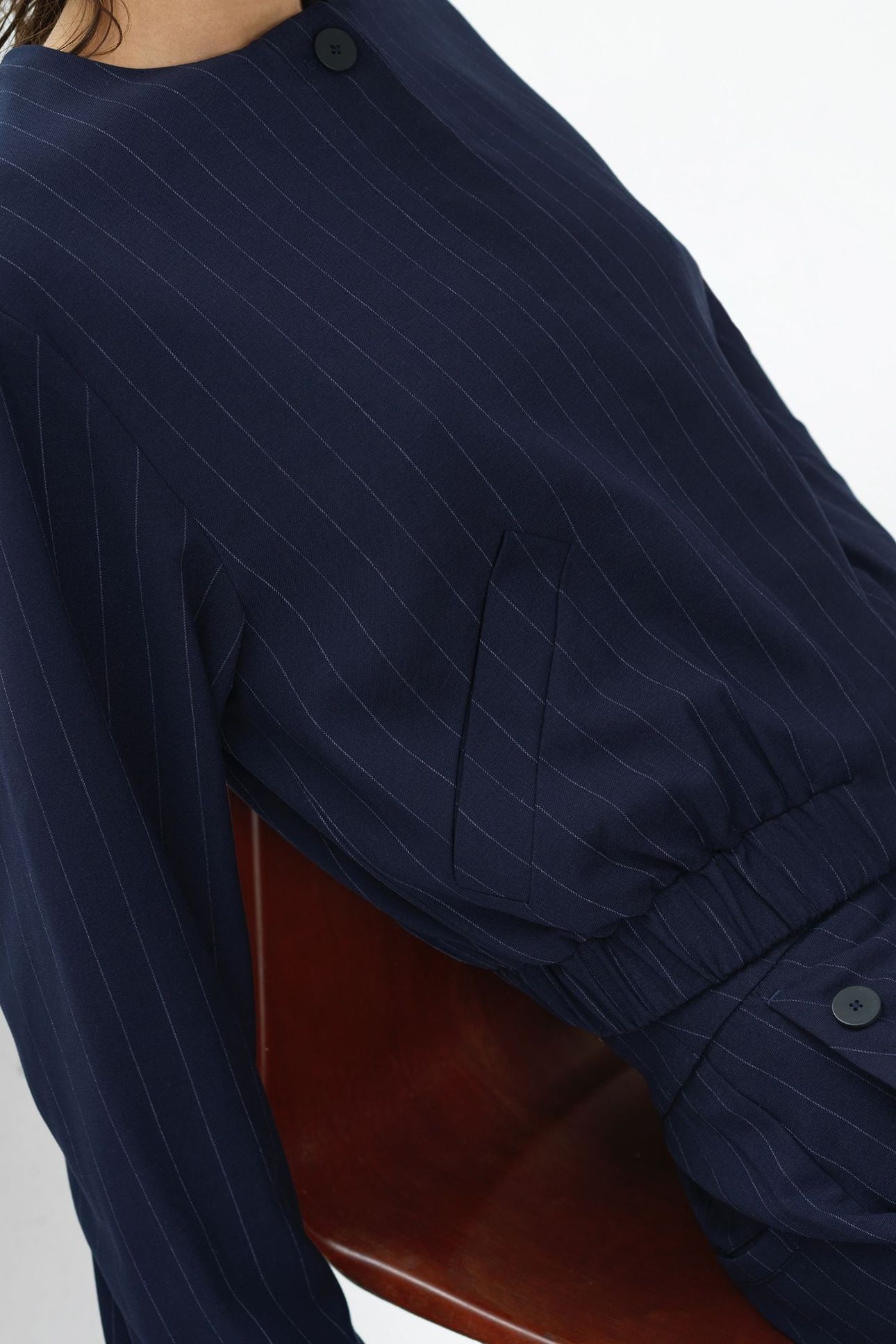 ALIA PINSTRIPE BOMBER JACKET NAVY/LINEN WHITE 4