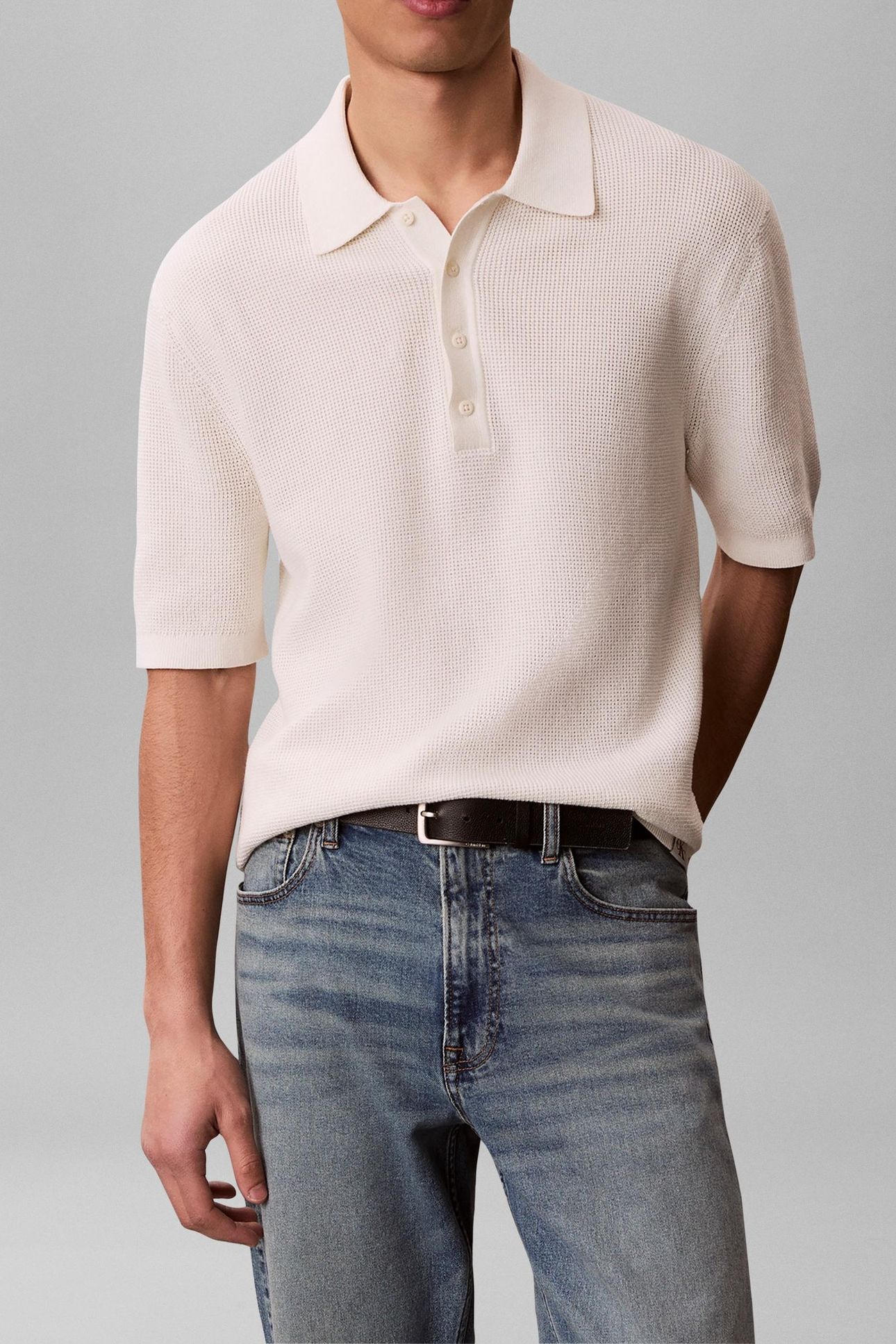 SS COTTON WAFFLE POLO TOFU 1