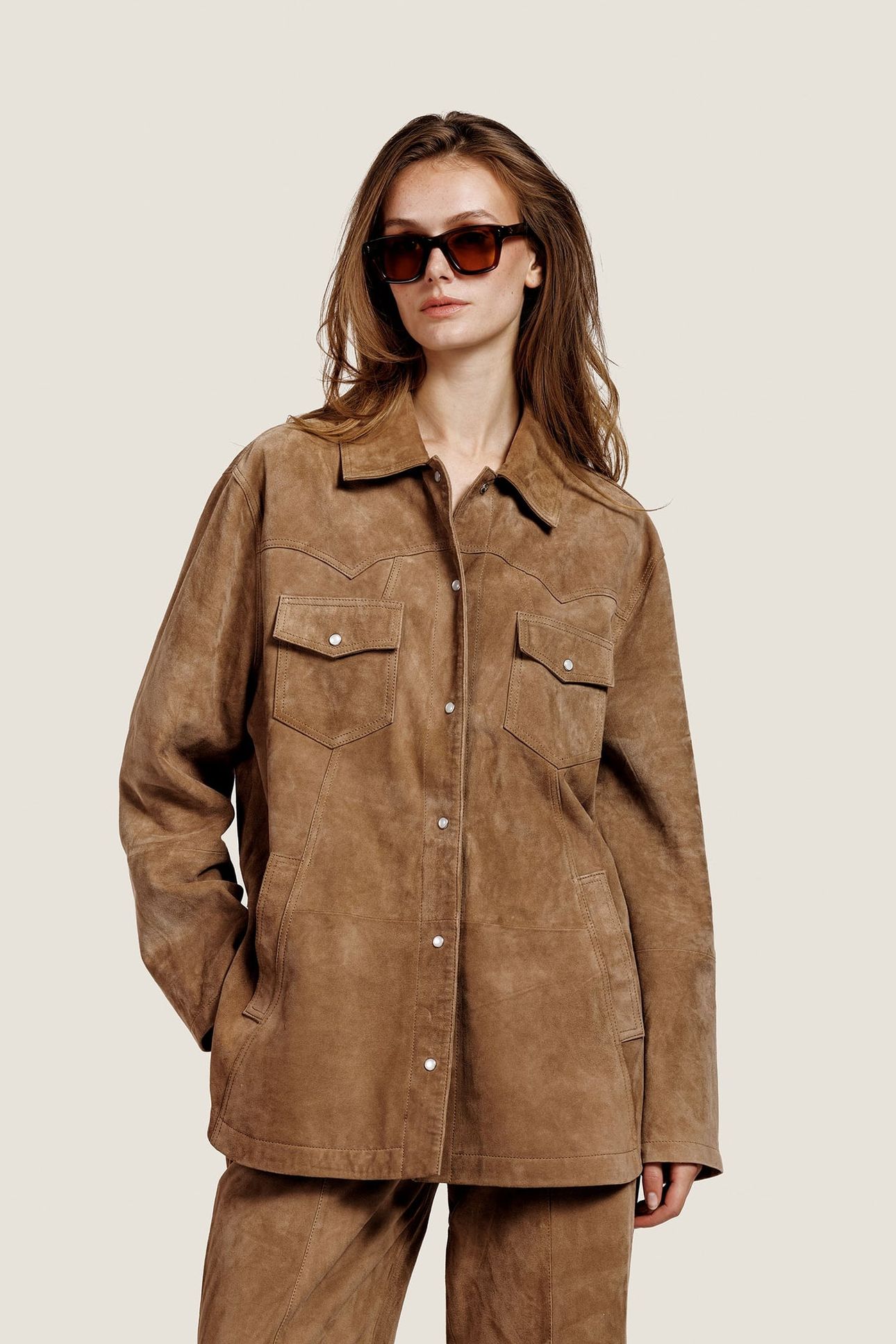 GEORGIA SUEDE OVERSHIRT BLOUSE DARK SAND 5