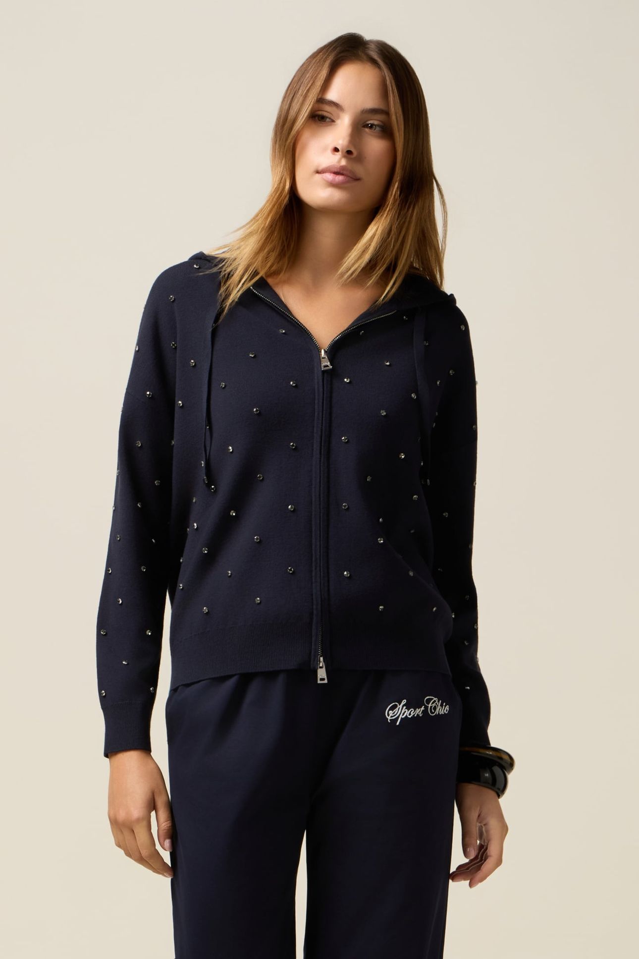 HOODED CARDIGAN WITH PATCH POCKETS BLUE 1