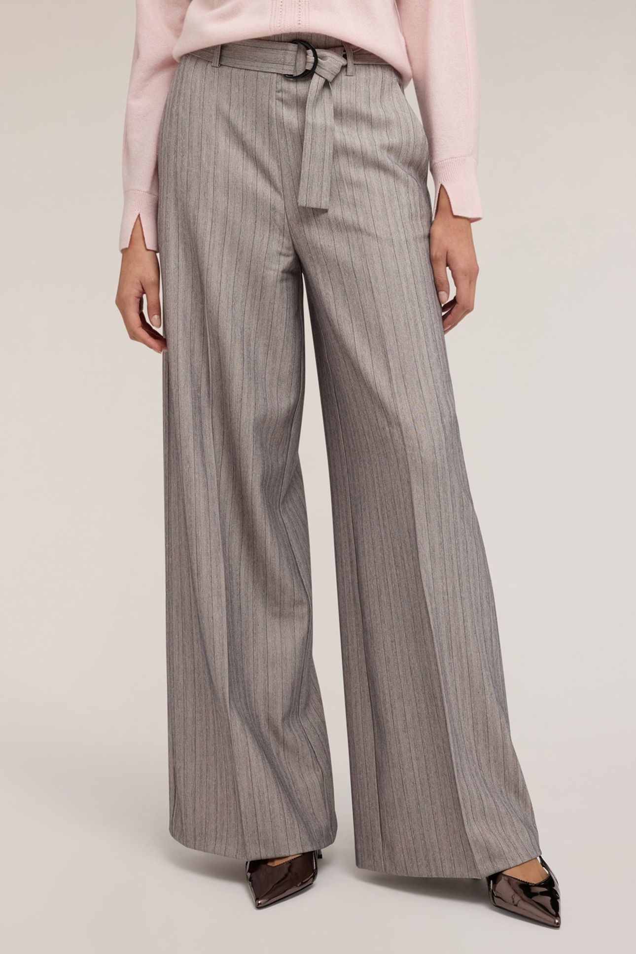 PINSTRIPED PALAZZO PANTS WITH BELT GREY 2