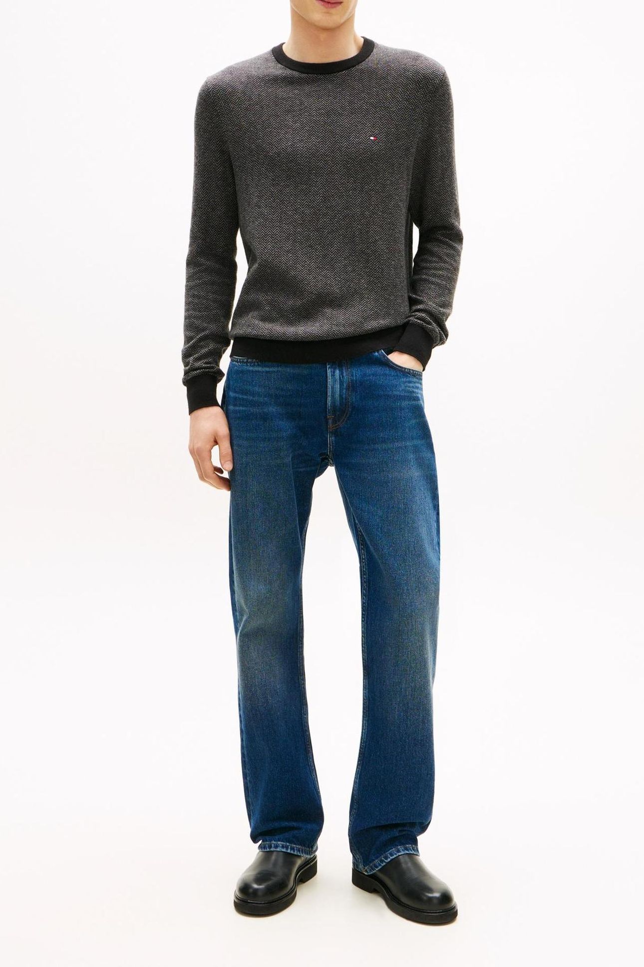 PIMA COTTON CASHMERE HERRINGBONE BLACK/MEDIUM GREY HEATHER 2