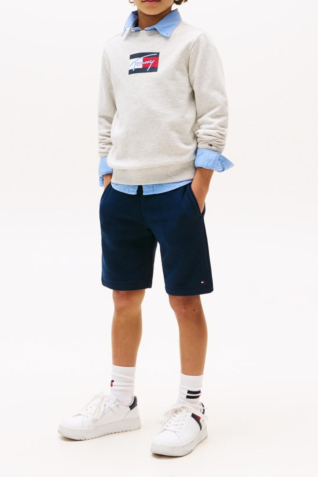 BOYS TOMMY SCRIPT FLAG SWEATER GREY HEATHER 3