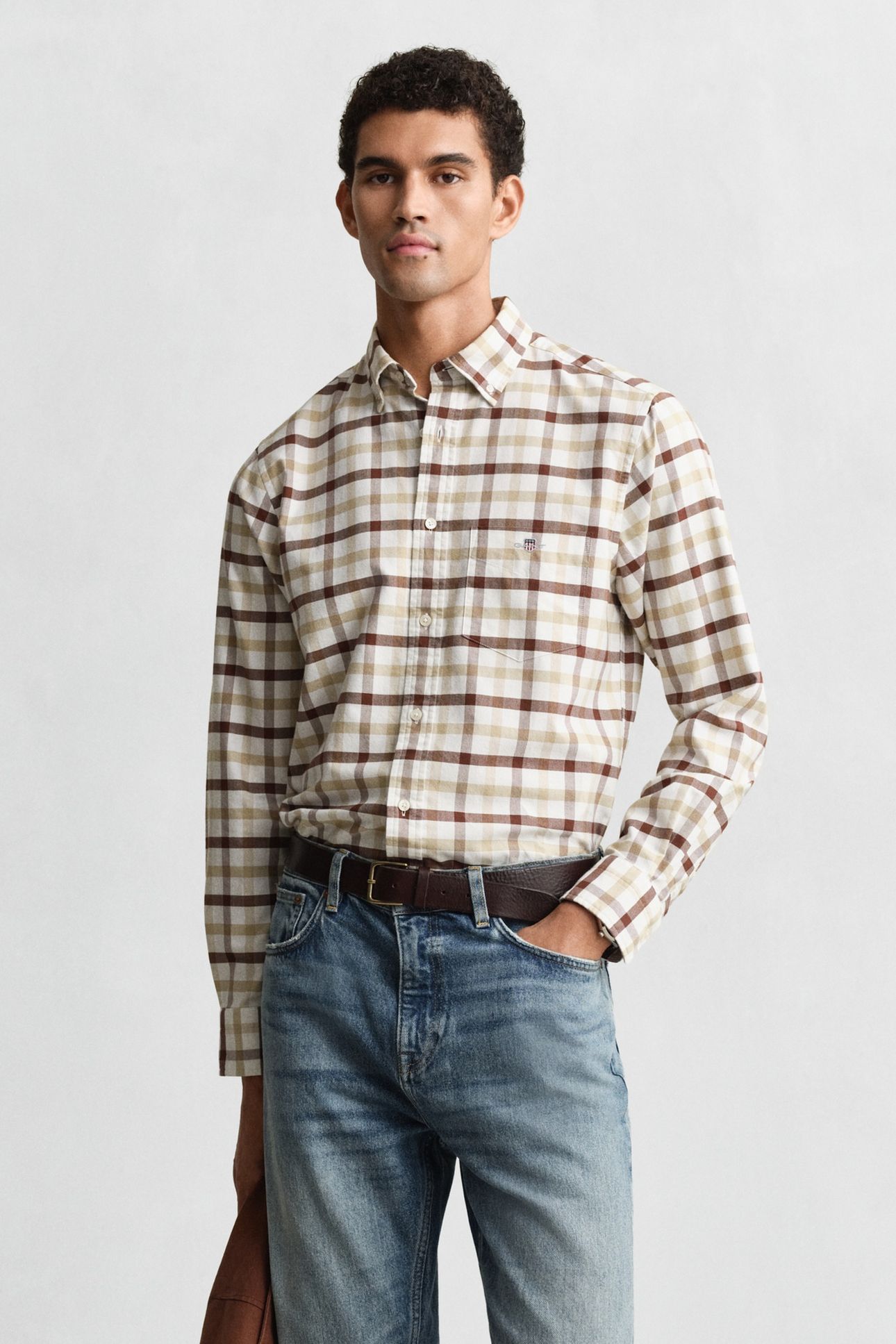 REG OXFORD CHECK SHIRT MAHOGANY BROWN 1