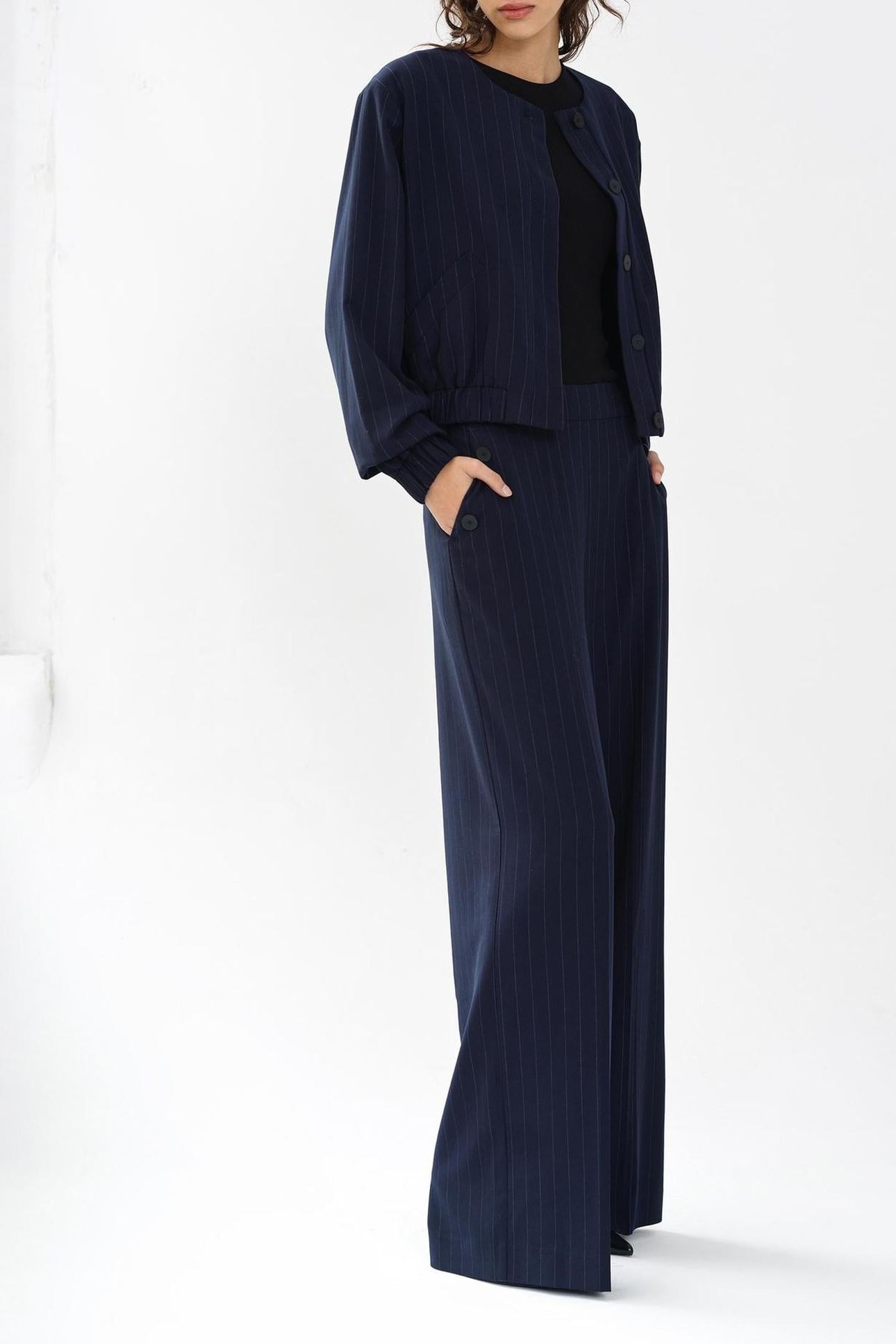 ALIA PINSTRIPE BOMBER JACKET NAVY/LINEN WHITE 1