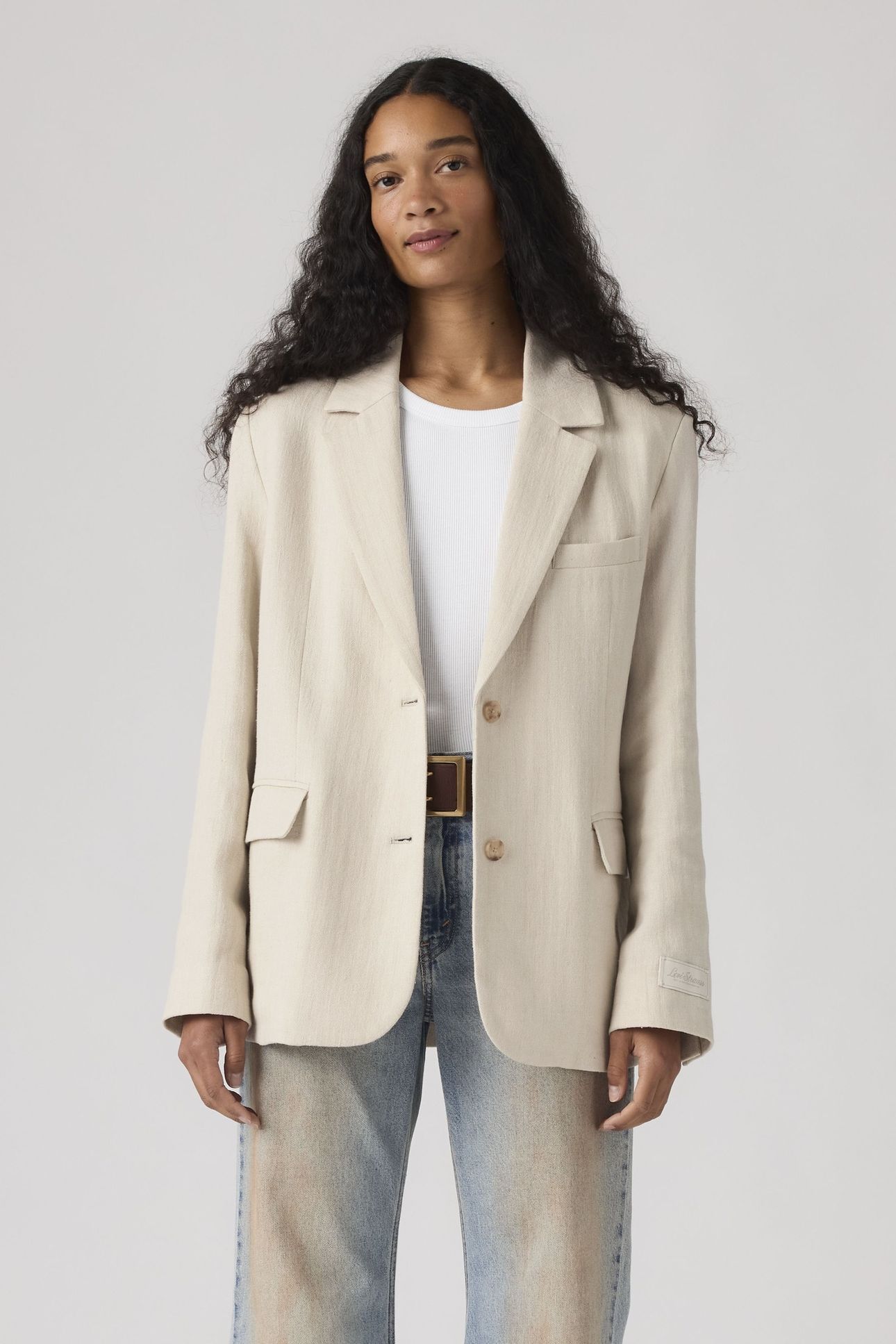 STELLA RELAXED COTTON LINEN BLAZER HERRINGBONE PEYOTE 1