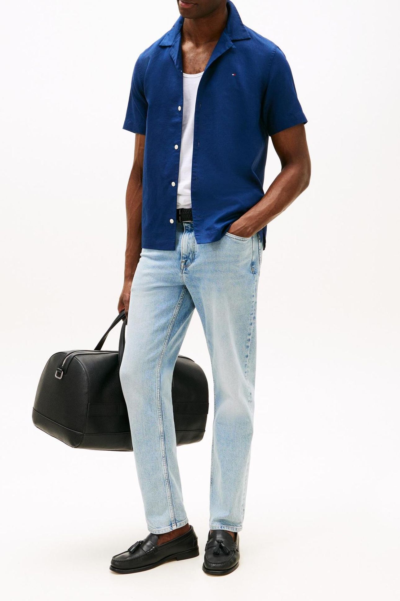 LINEN BLEND SOLID SHIRT CARBON NAVY 1