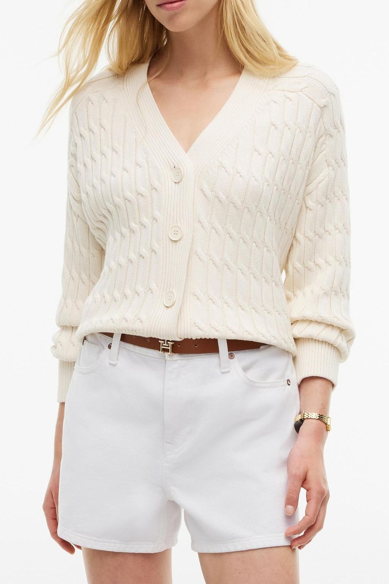 MID GG CABLE V-NECK LS IVORY PETAL 4