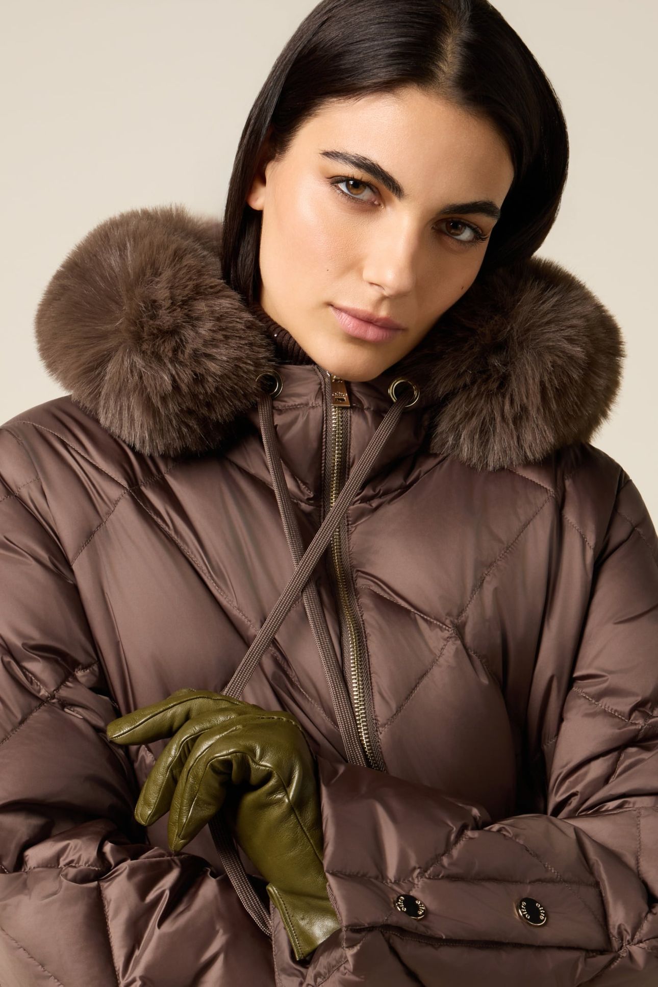 MIDI QUILTED DOWN JACKET WITH REAL FEATHER BROWN 4