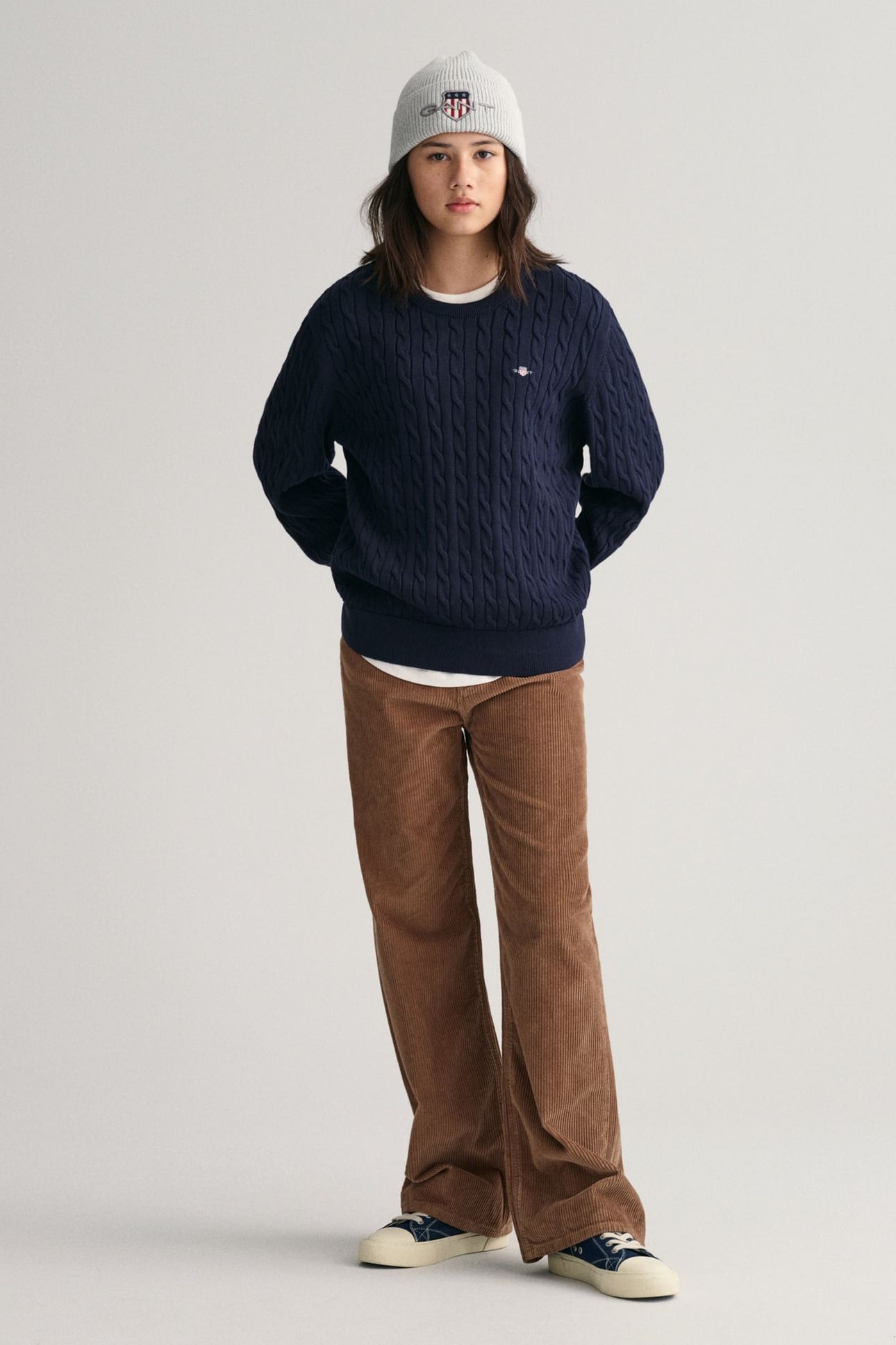 TEEN UNISEX SHIELD COTTON CABLE C-NECK EVENING BLUE 2