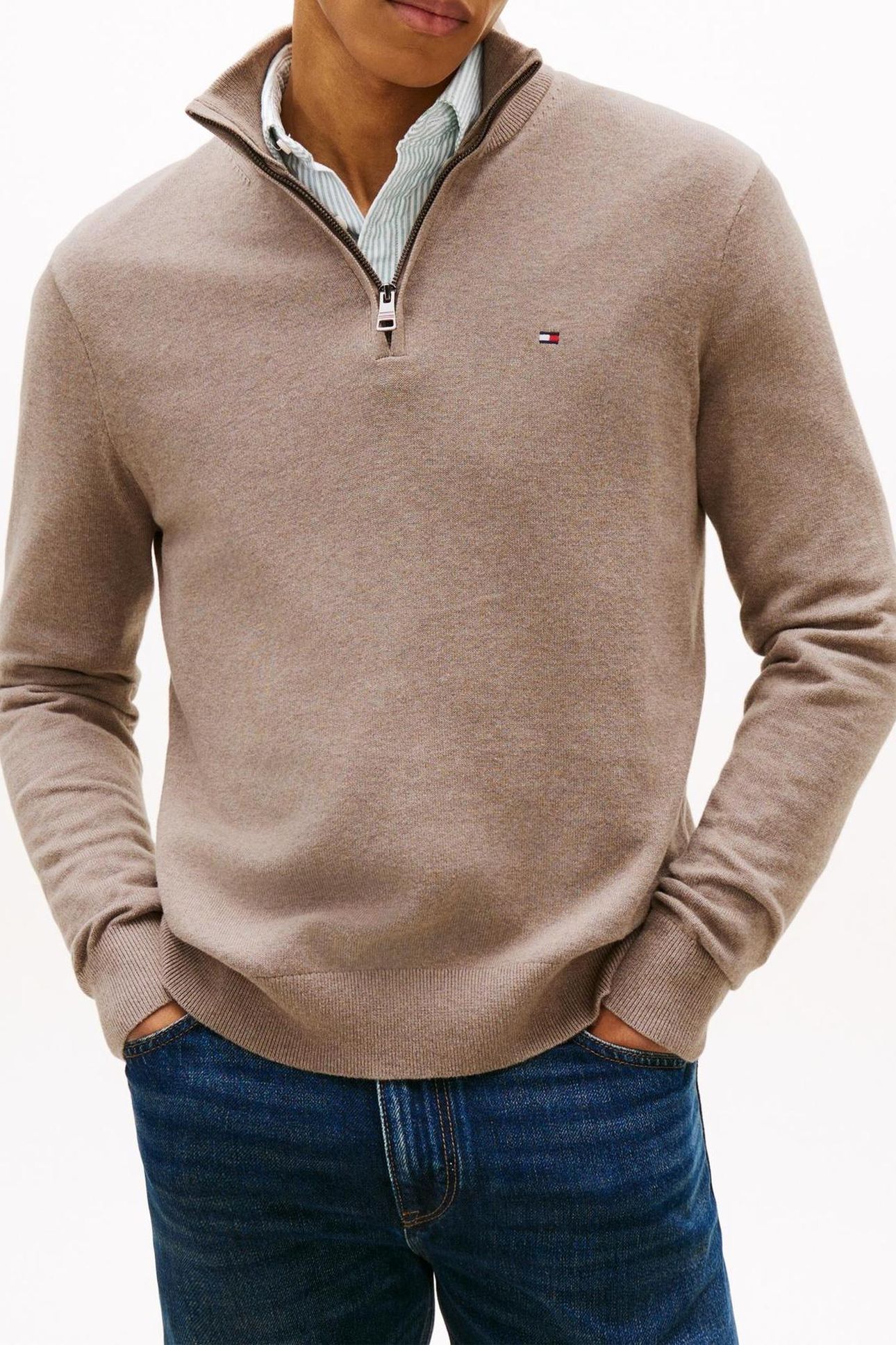 PIMA COTTON CASHMERE SWEATER COASTAL TAUPE HEATHER 1