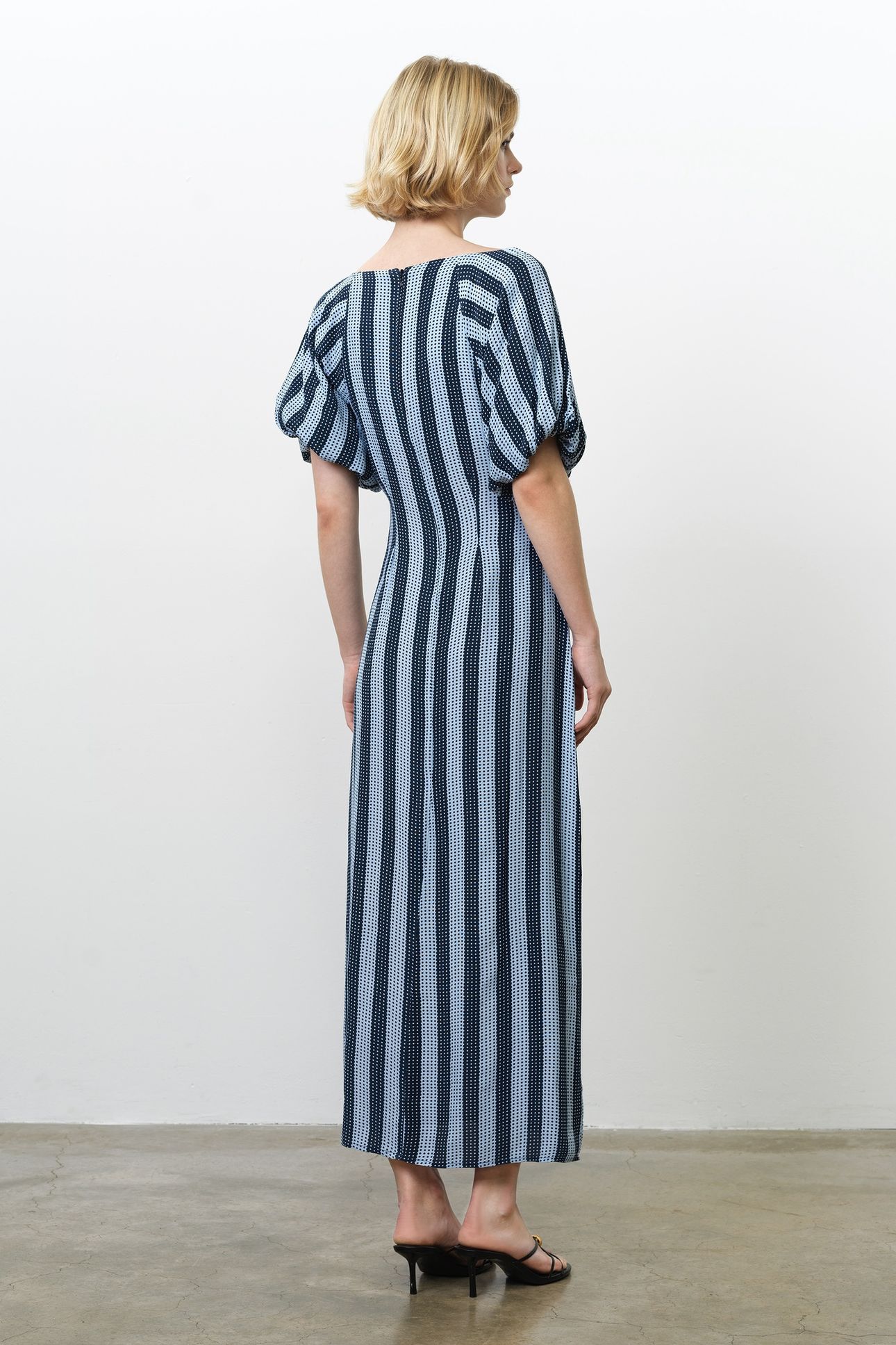 FRAN LIZZIE PUFF SLV MIDI DRES BLUE STRIPE 3