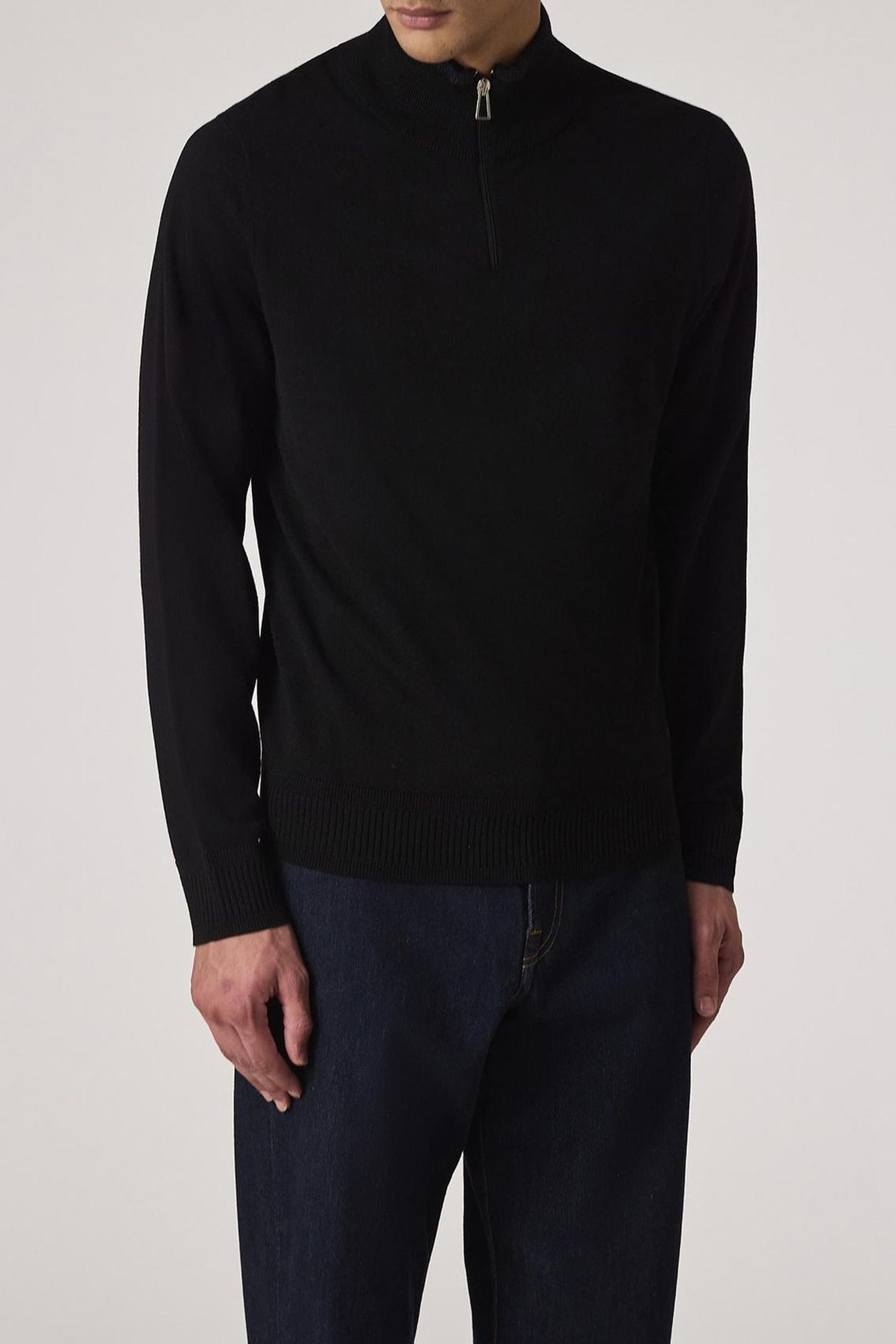 MENS SWEATER ZIP NECK BLACK 1