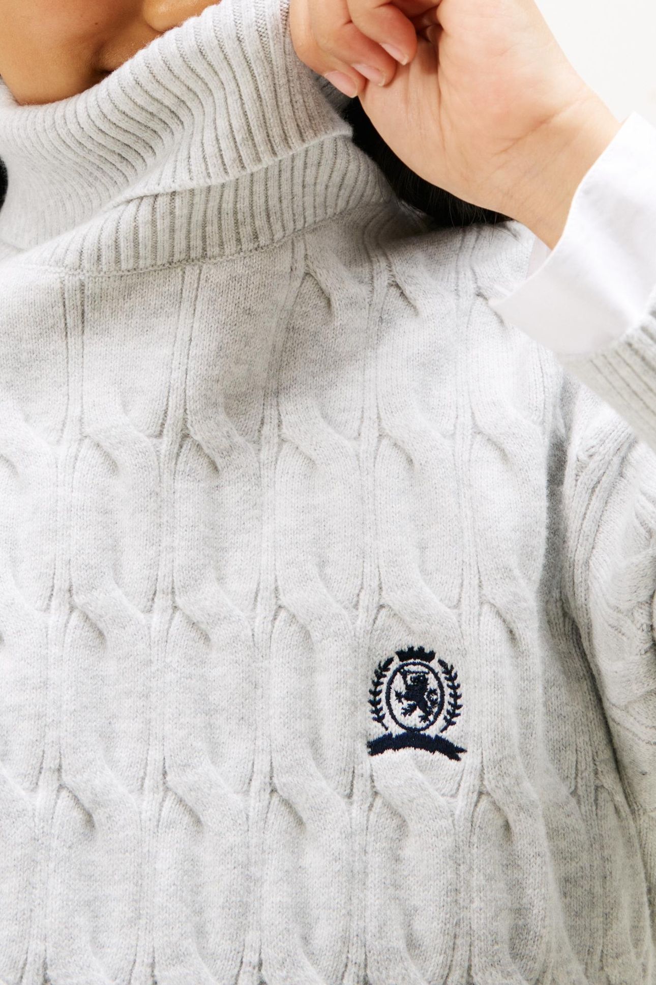 GIRLS CREST CABLE TURTLE NECK LIGHT GREY HEATHER 5