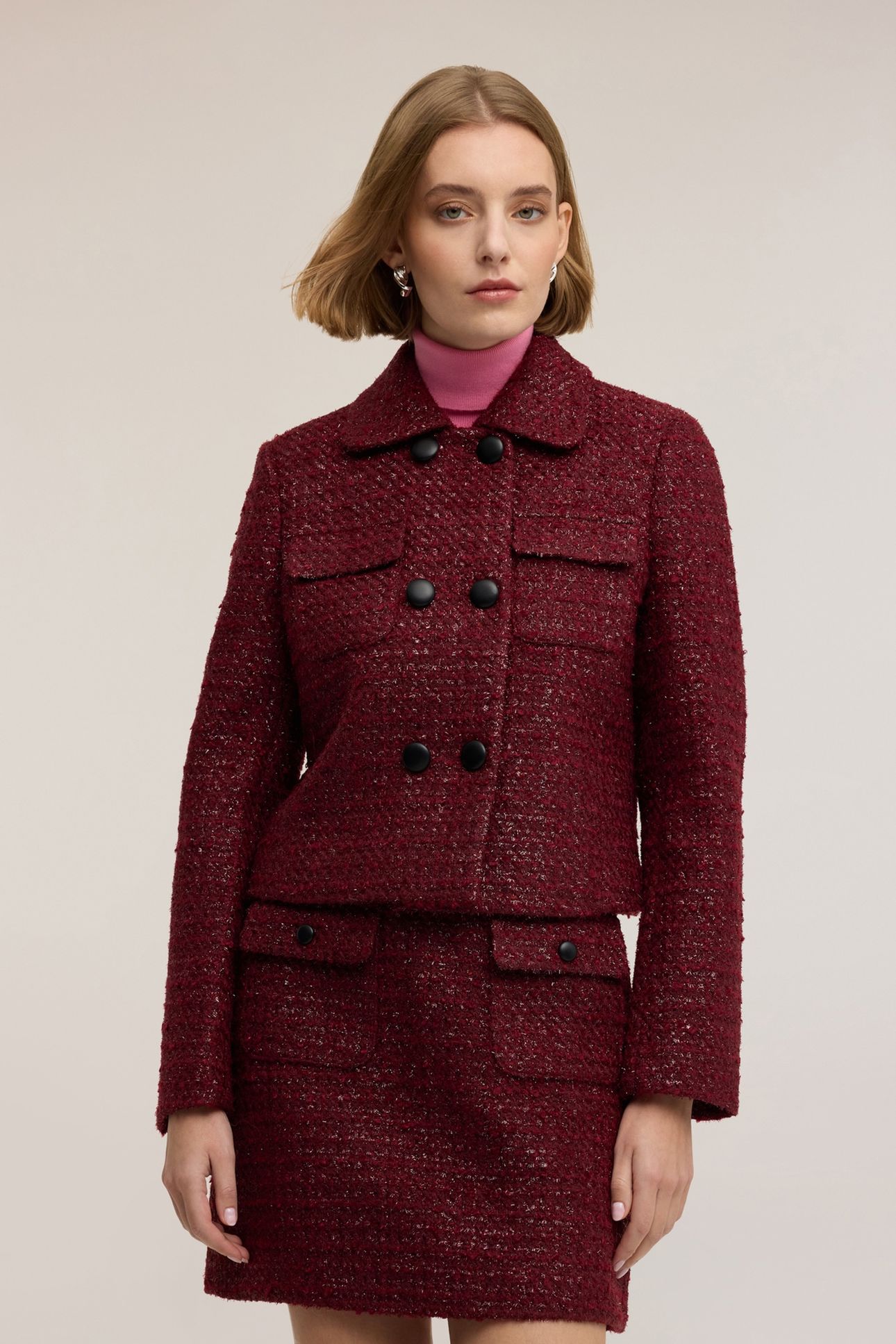 DOUBLE-BREASTED BOUCLÉ JACKET BURGUNDY 2