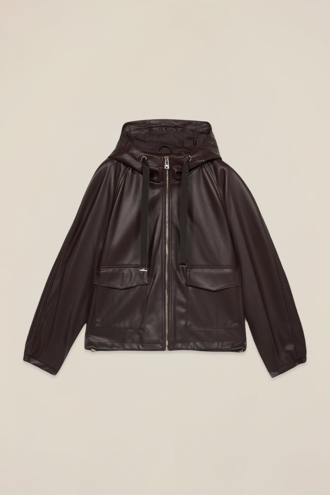 SHORT JACKET WITH HOOD AND ZIP BROWN 4