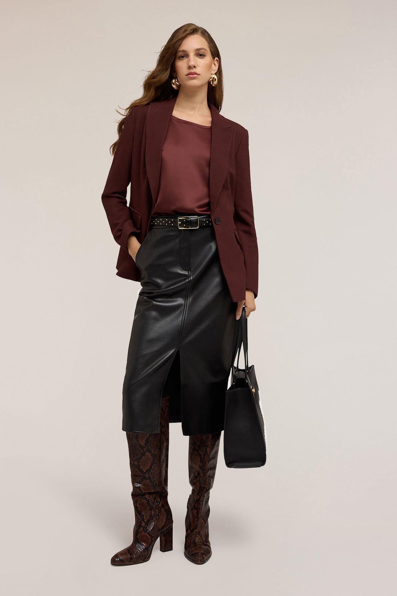 SINGLE-BREASTED VISCOSE BLEND BLAZER BROWN 1