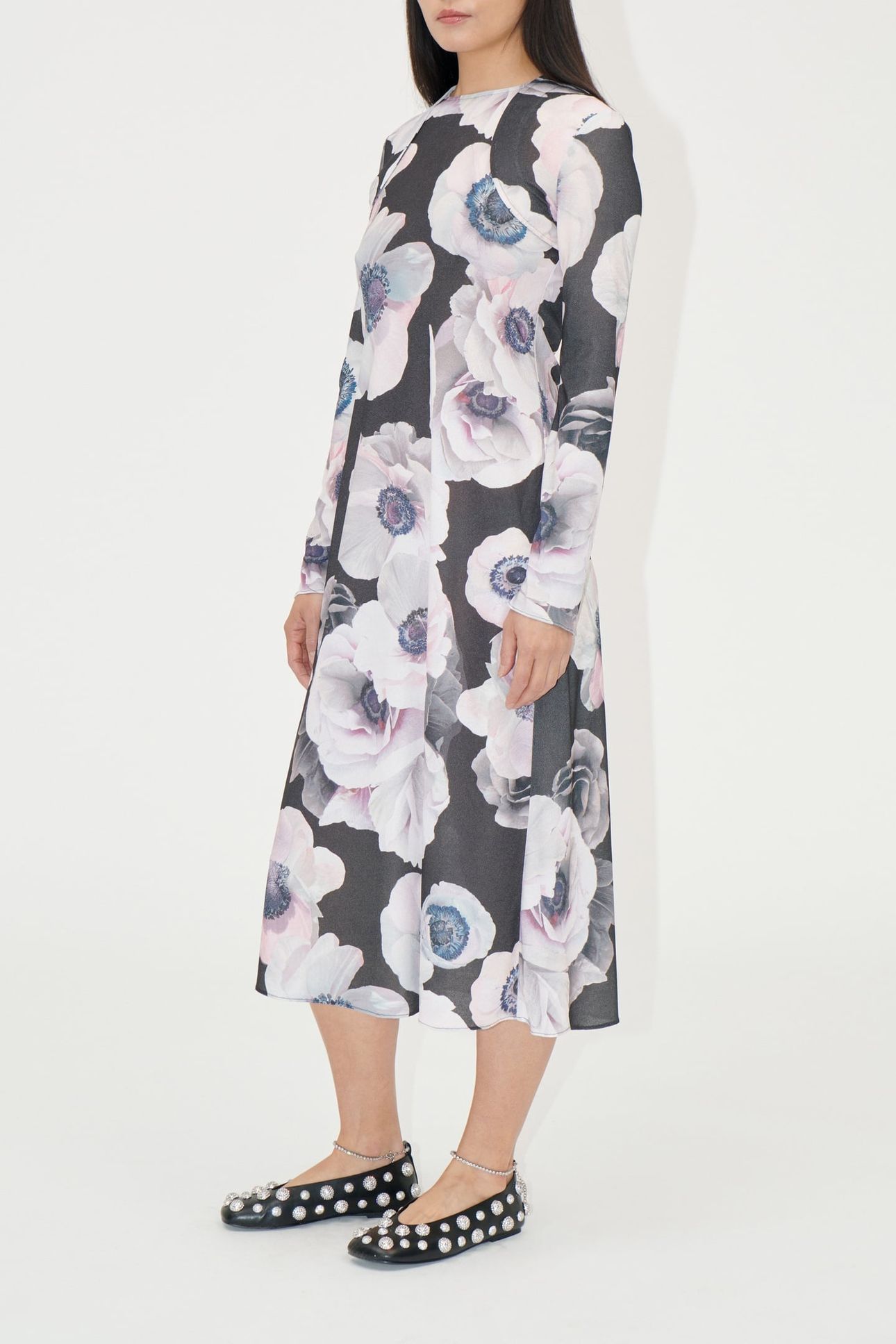 CREWNECK LONG SLEEVE MIDI DRESS NOSTALGIC ANEMONE 1