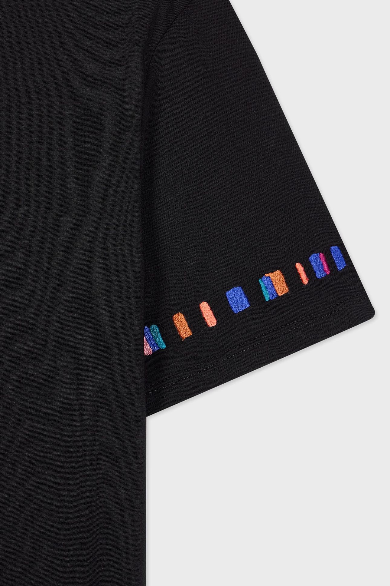 WOMENS STRIPE SLEEVE EMB T-SHIRT BLACK 6