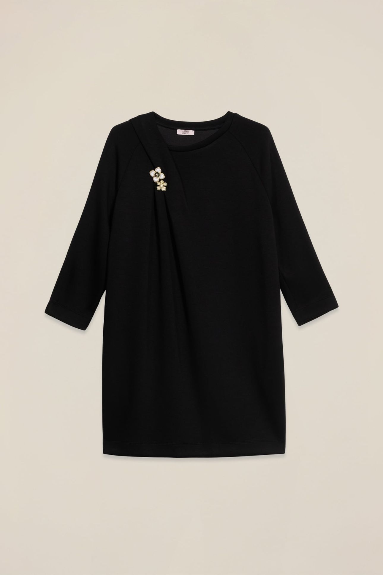 SCUBA DRESS WITH JEWEL BROOCHES BLACK 3