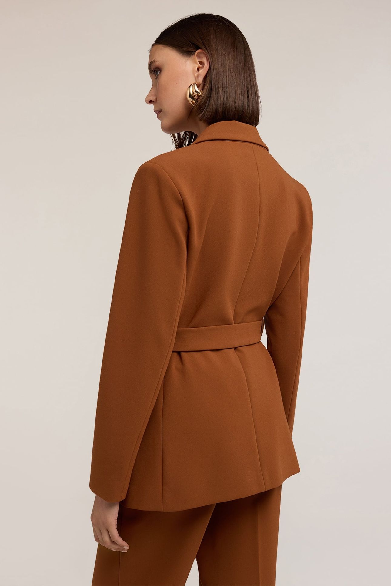 POLYESTER-VISCOSE BLAZER WITH BELT BROWN 3