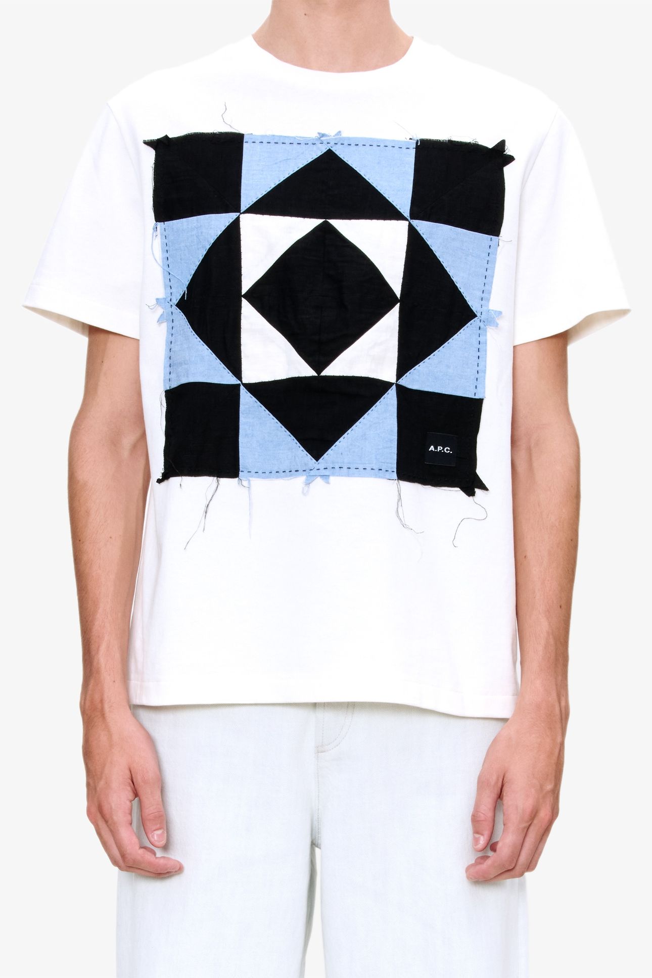 UNISEX T-SHIRT SHORT SLEEVE PATCHWORK WHITE 1
