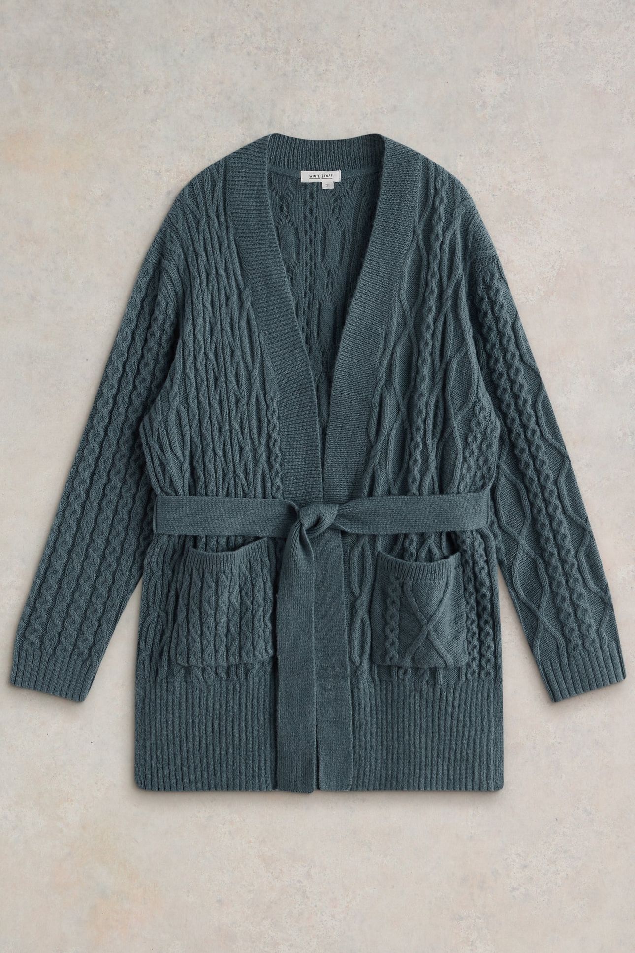 CABLE BELTED CARDIGAN MID BLUE 4