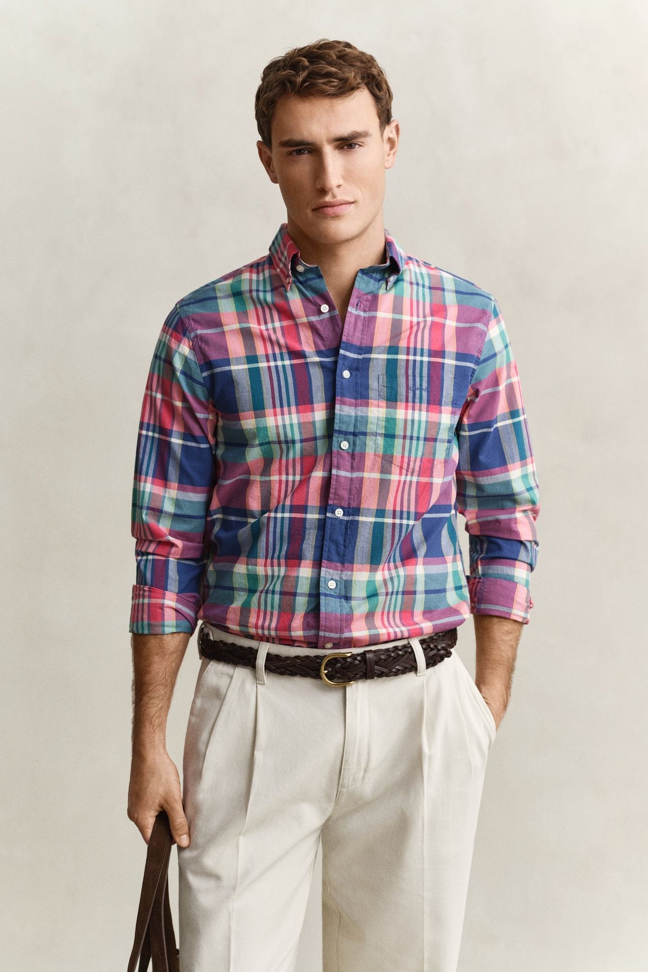 REG INDIAN MADRAS CHECK SHIRT ROSE RED 1