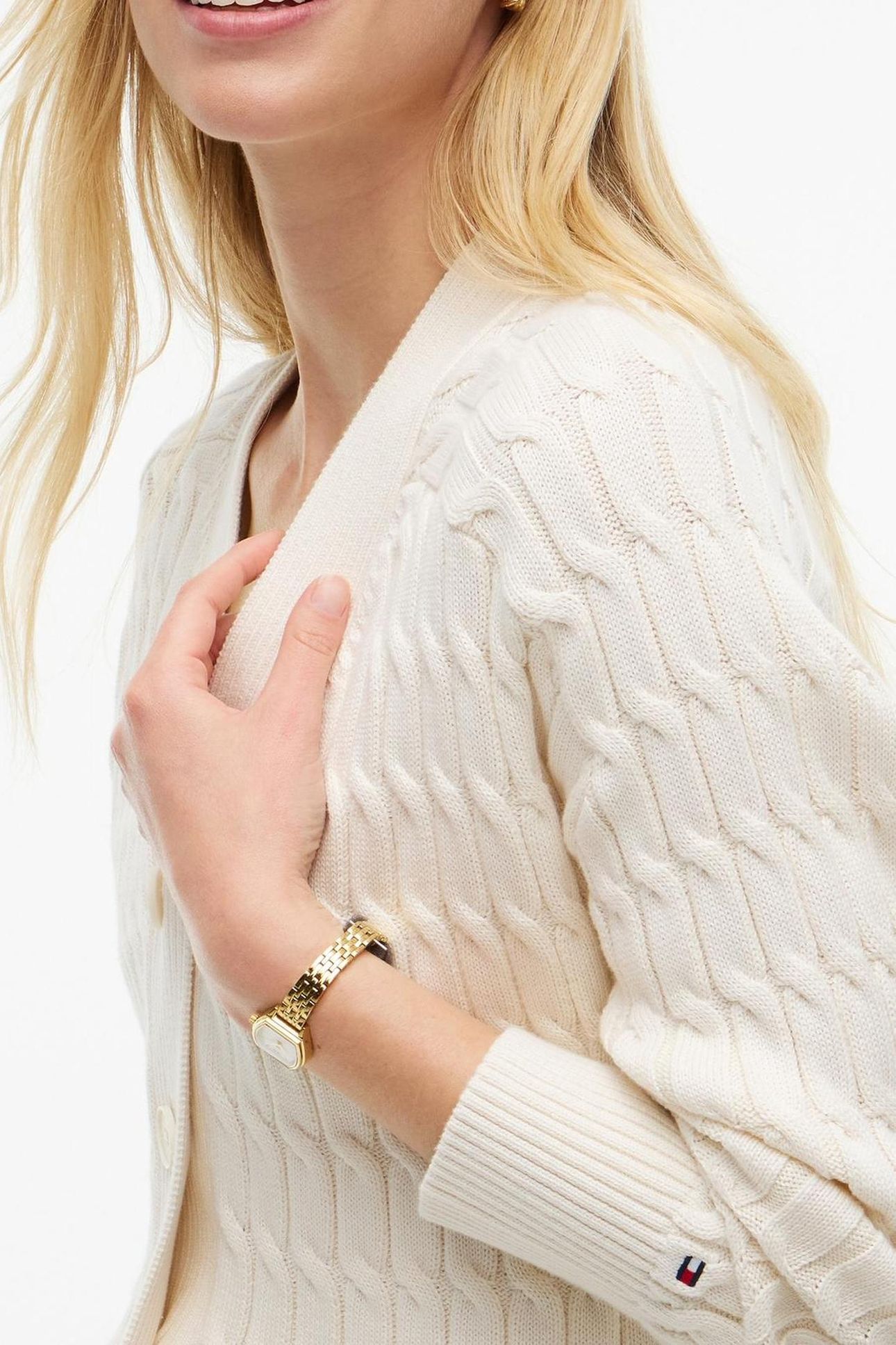 MID GG CABLE V-NECK LS IVORY PETAL 8