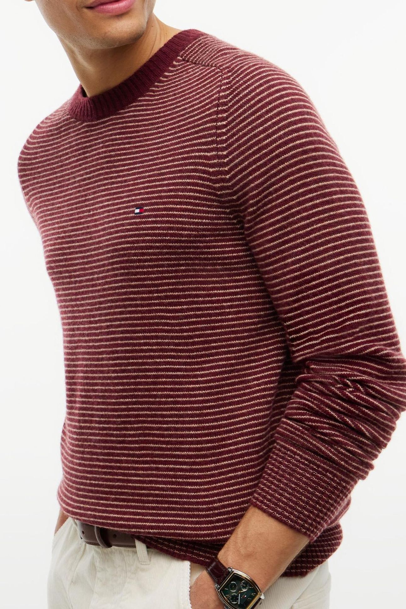 LAMBSWOOL CREW NECK BURGUNDY HEATHER/SAFARI CANVAS HEATHER 5