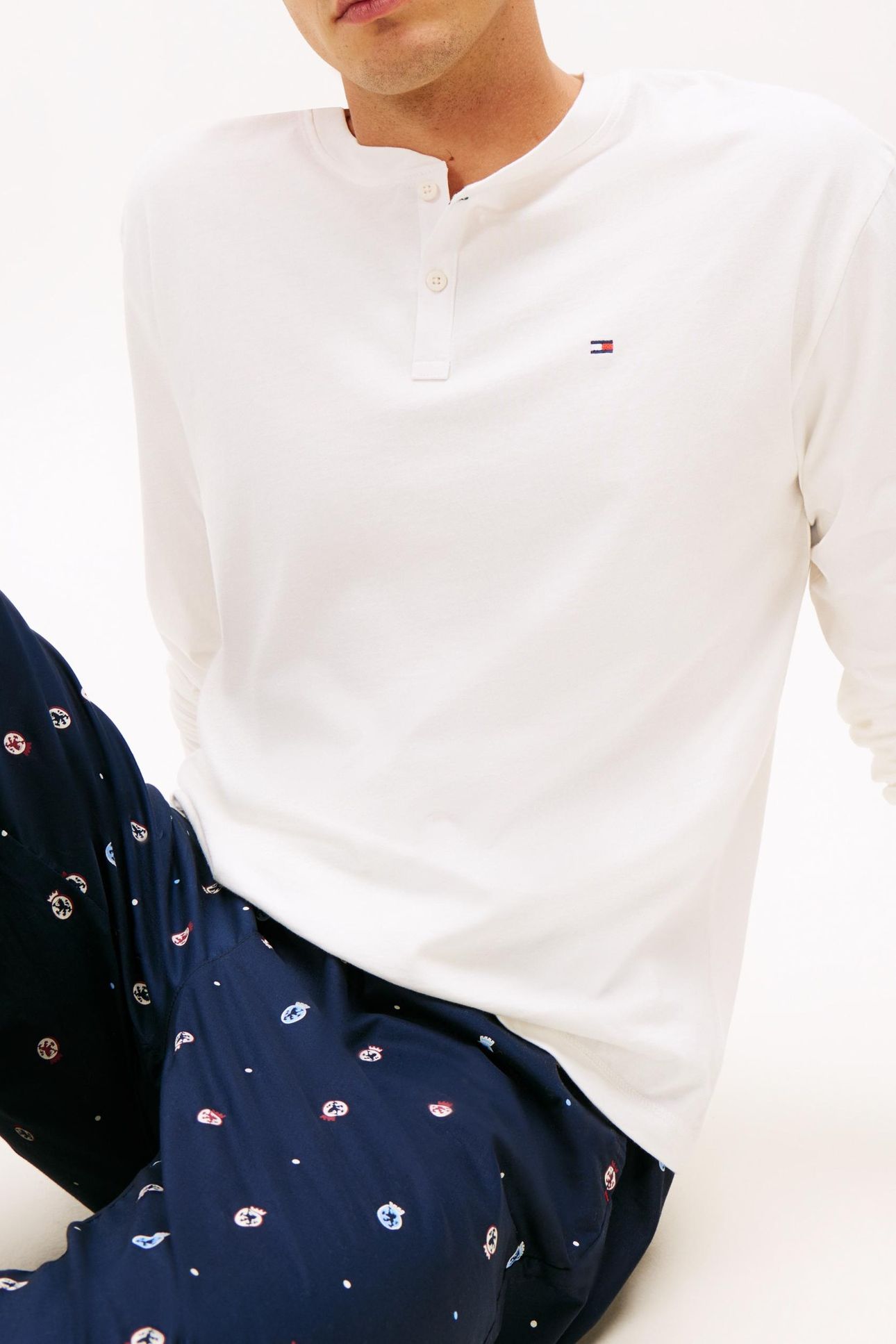 LS WOVEN HENLEY PJ SET ECRU/CREST AOP 5